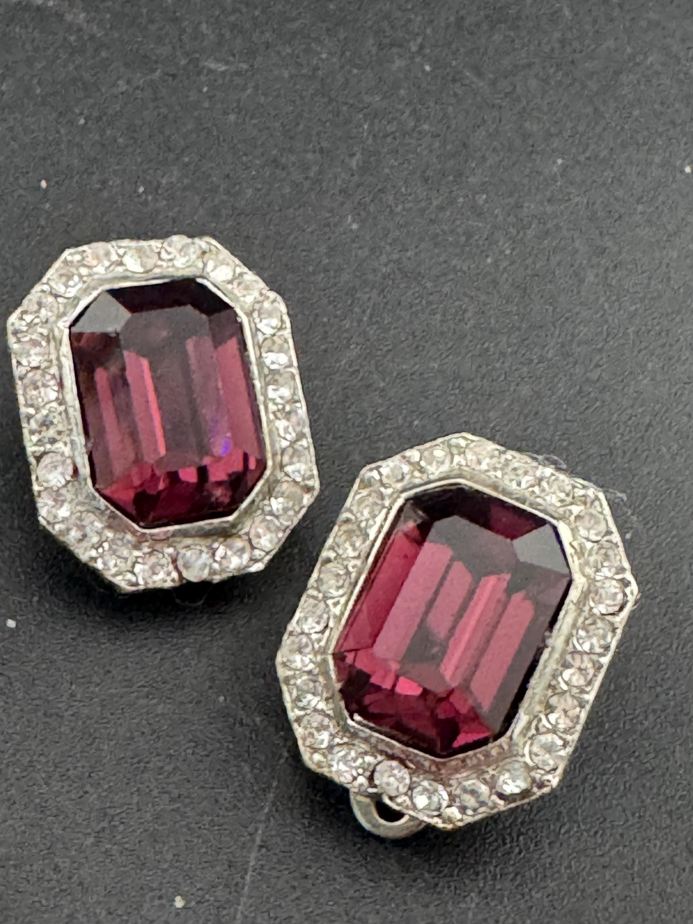 Vintage 1980s Swarovski Crystal Clip On Earrings: Amethyst Purple