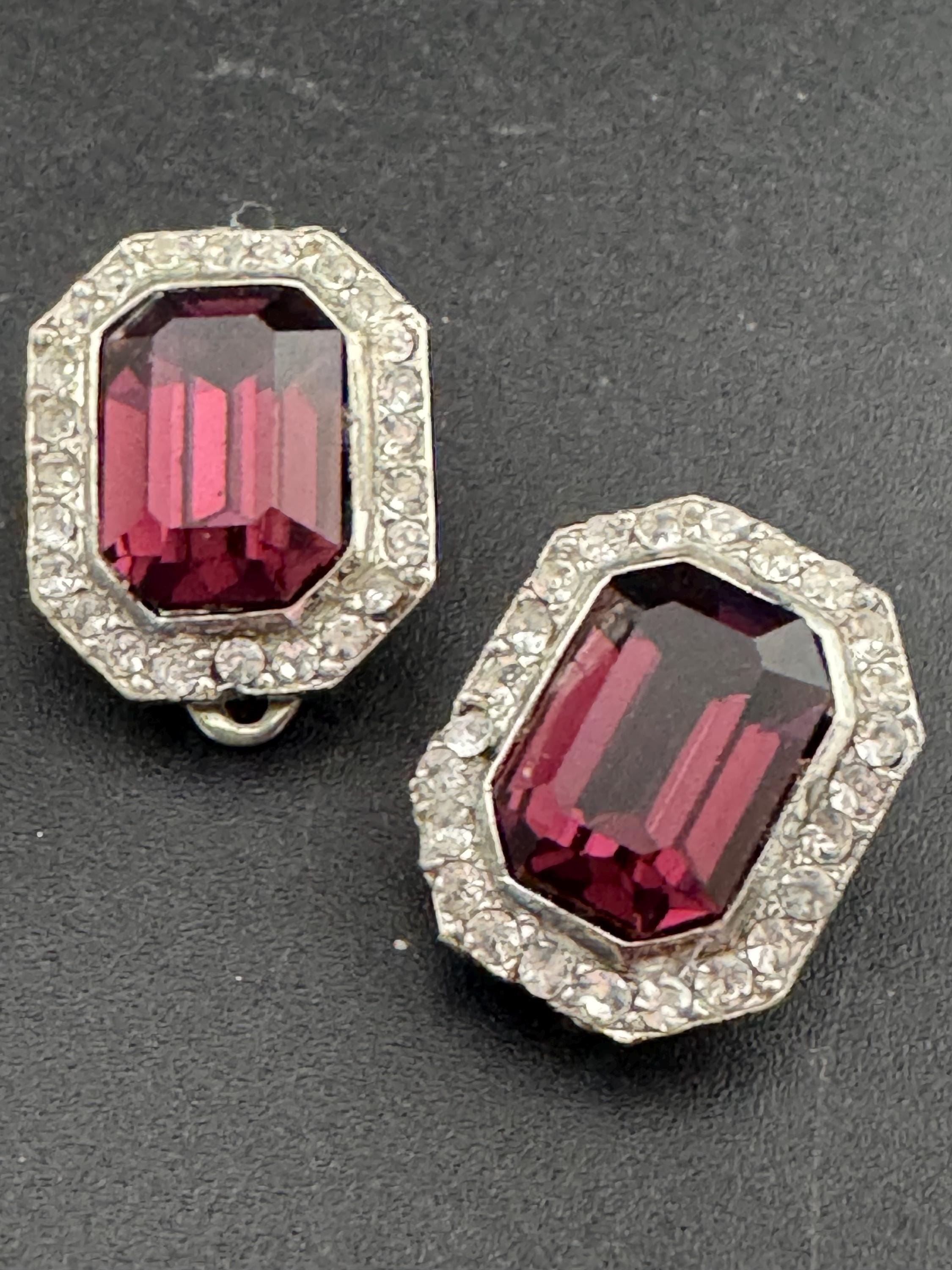 Vintage 1980s Swarovski Crystal Clip On Earrings: Amethyst Purple