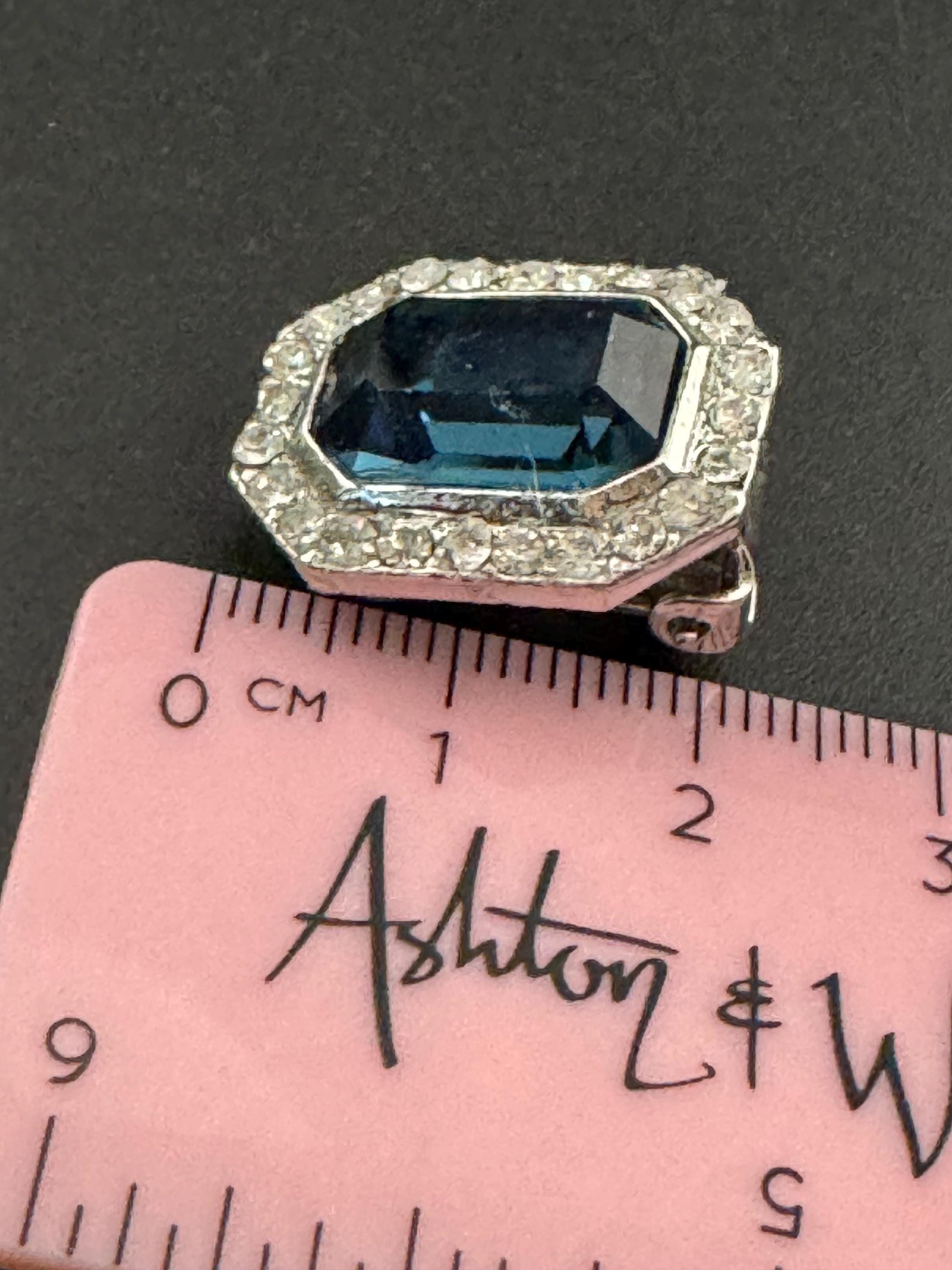 Vintage 1980s Swarovski Crystal Clip On Earrings: Sapphire Blue Octagon