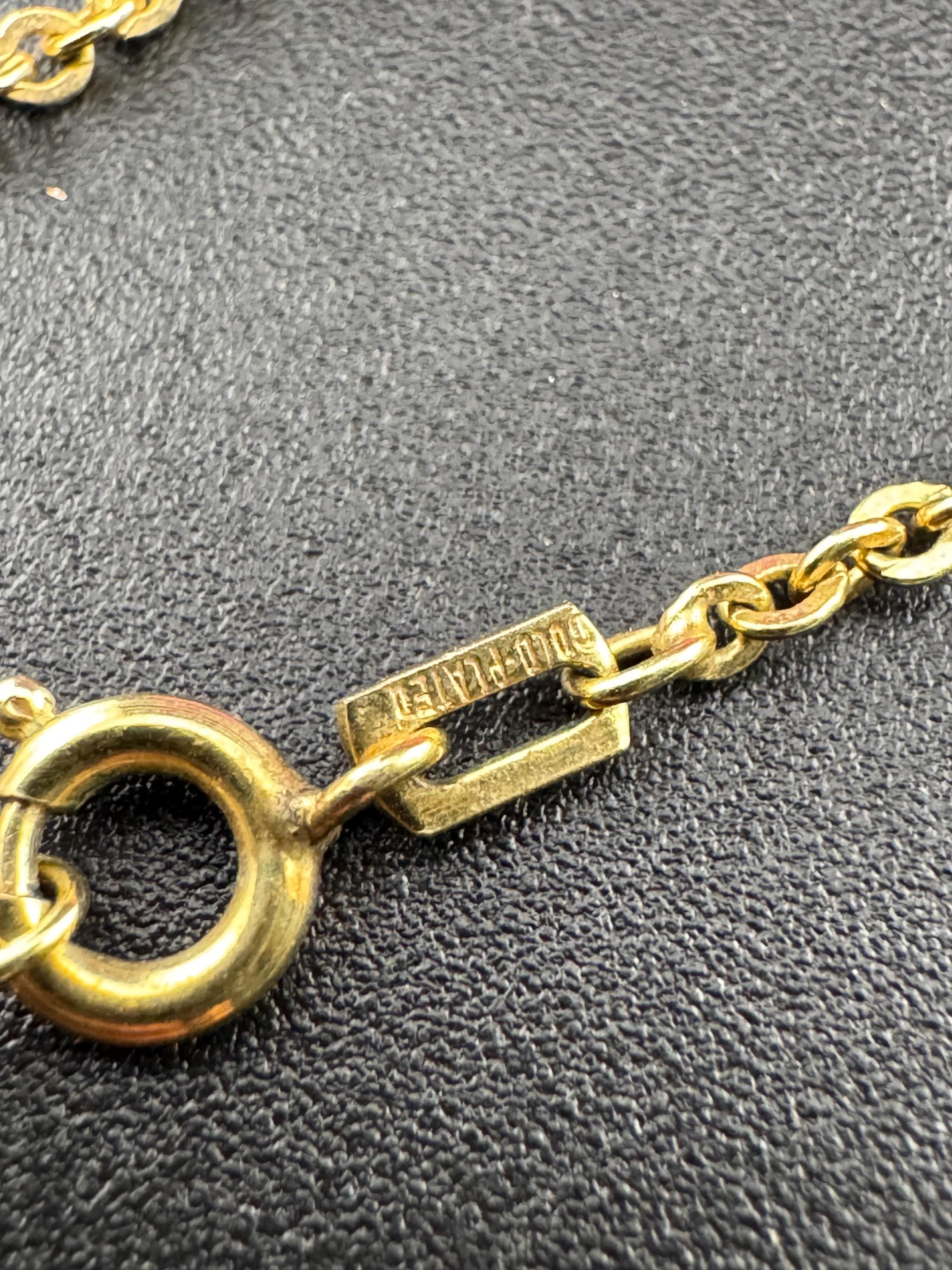 Vintage small heart 9ct gold front and back photo Locket with engraved design, stamped on a rolled gold Andreas daub 48cm chain