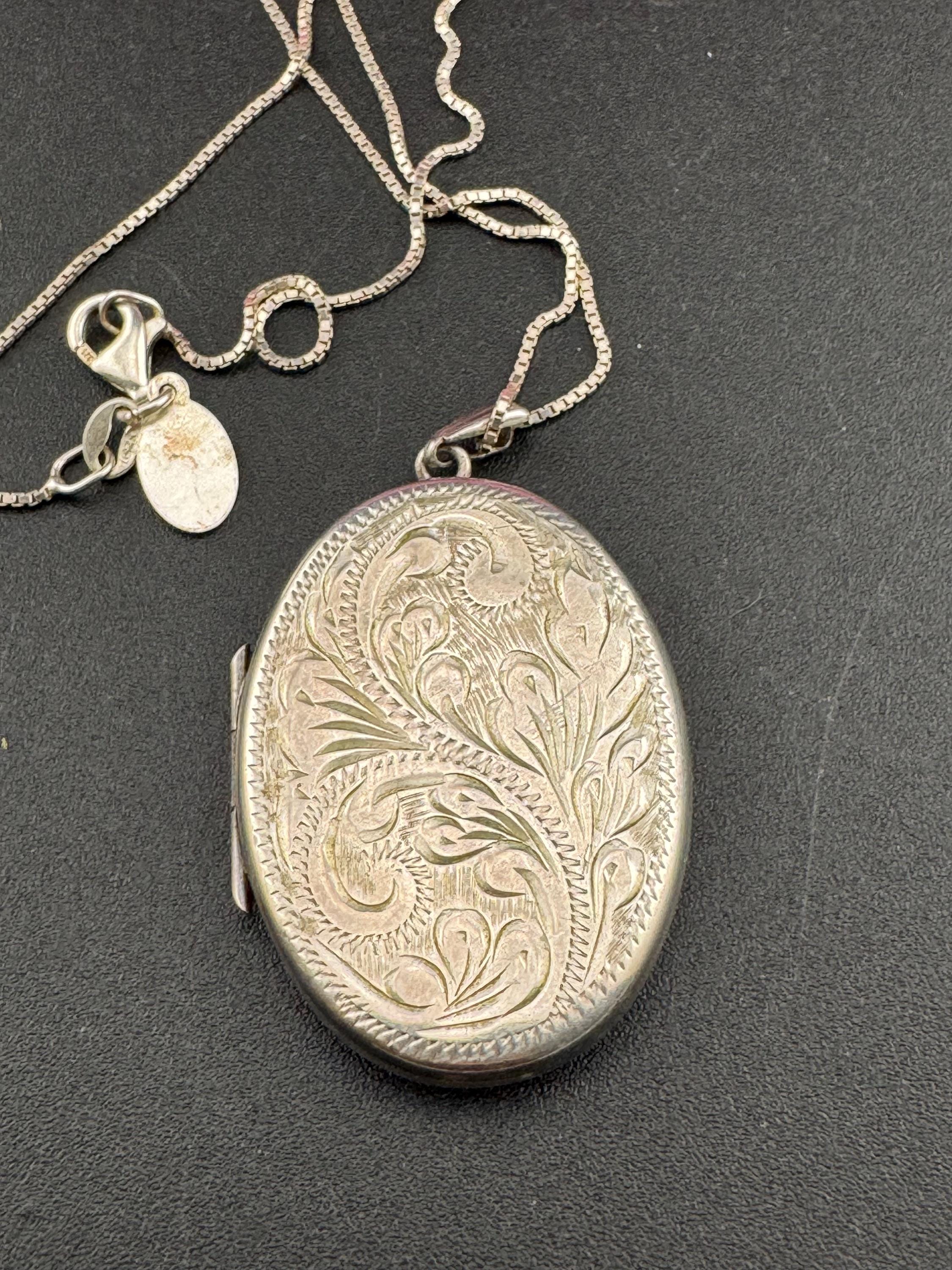 Vintage Engraved Photo Locket: Sterling Silver Keepsake Necklace