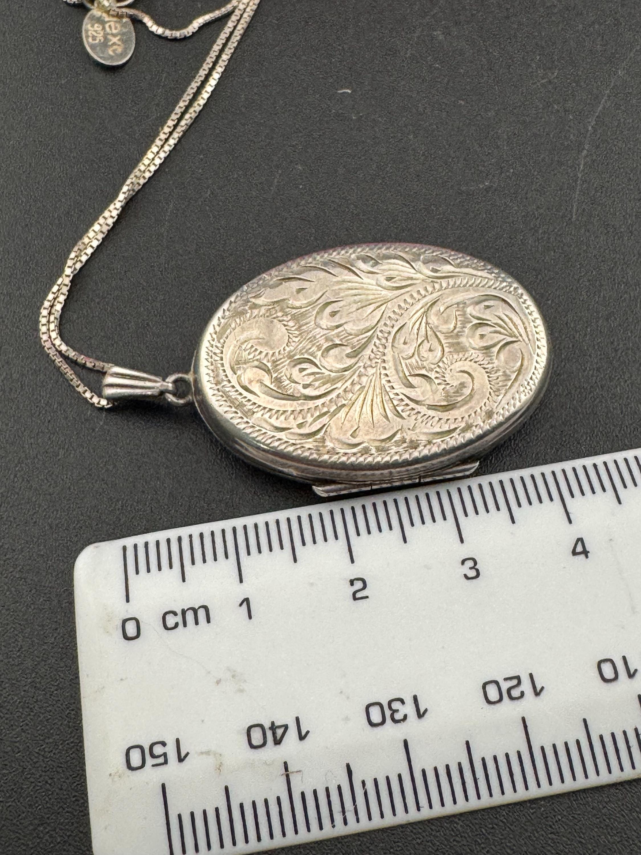 Vintage Engraved Photo Locket: Sterling Silver Keepsake Necklace