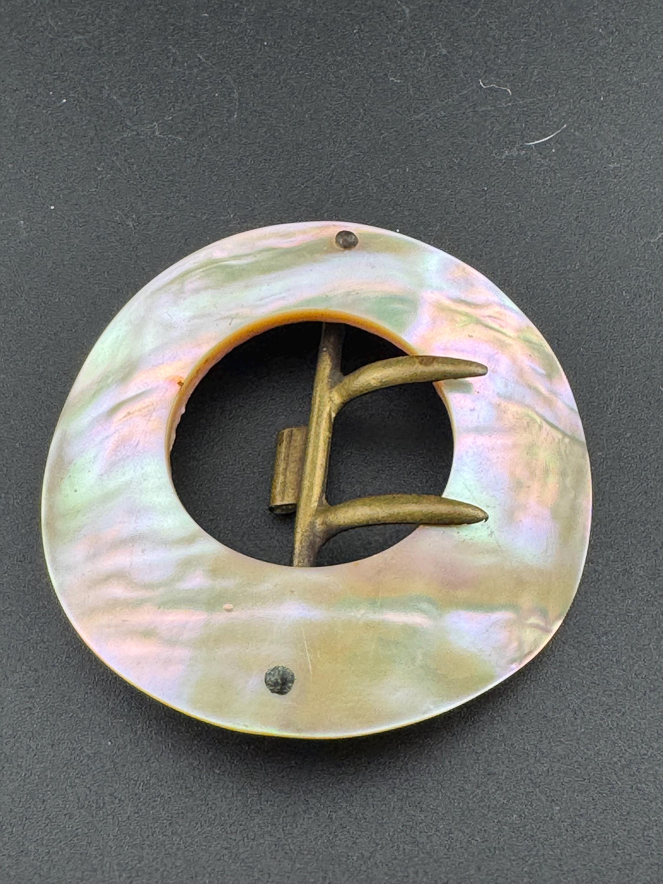 Large round domed mother of Pearl antique shell shoe Belt Buckle Victorian