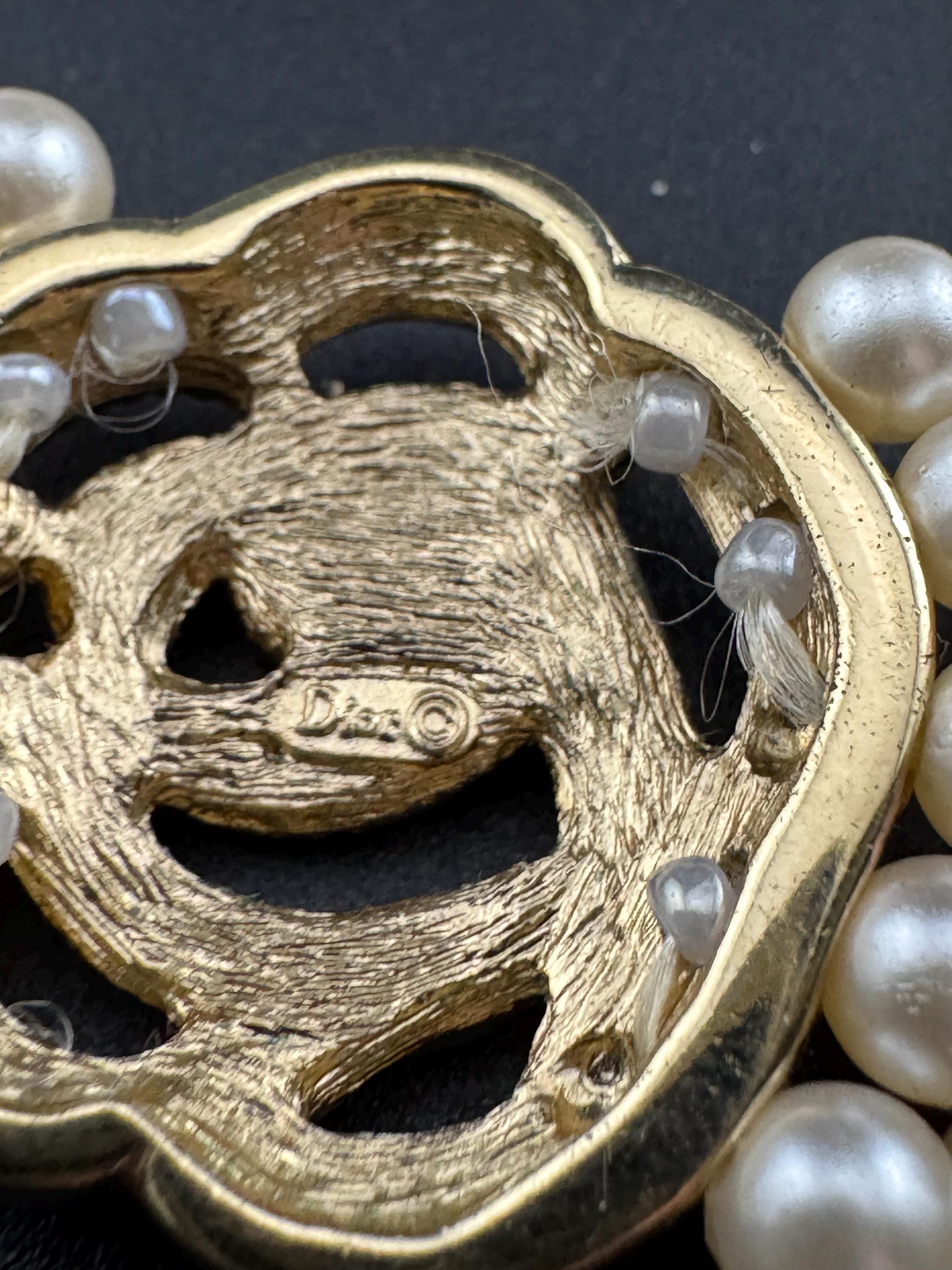 Vintage Christian Dior Pearl Choker with Rhinestone Floral Detail signed