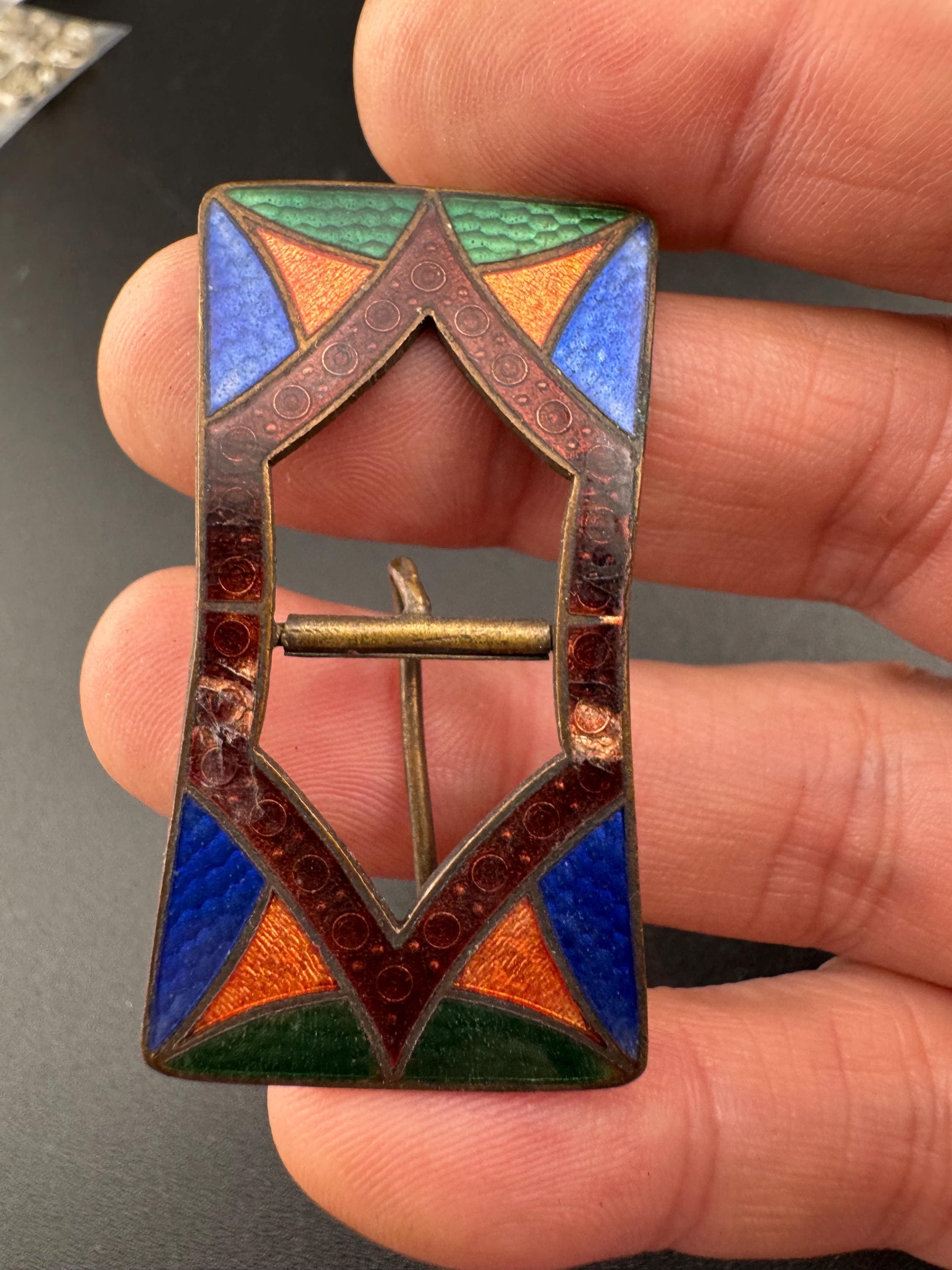 Antique Art Deco Czech Enamel Belt Buckle: 1920s Haberdashery