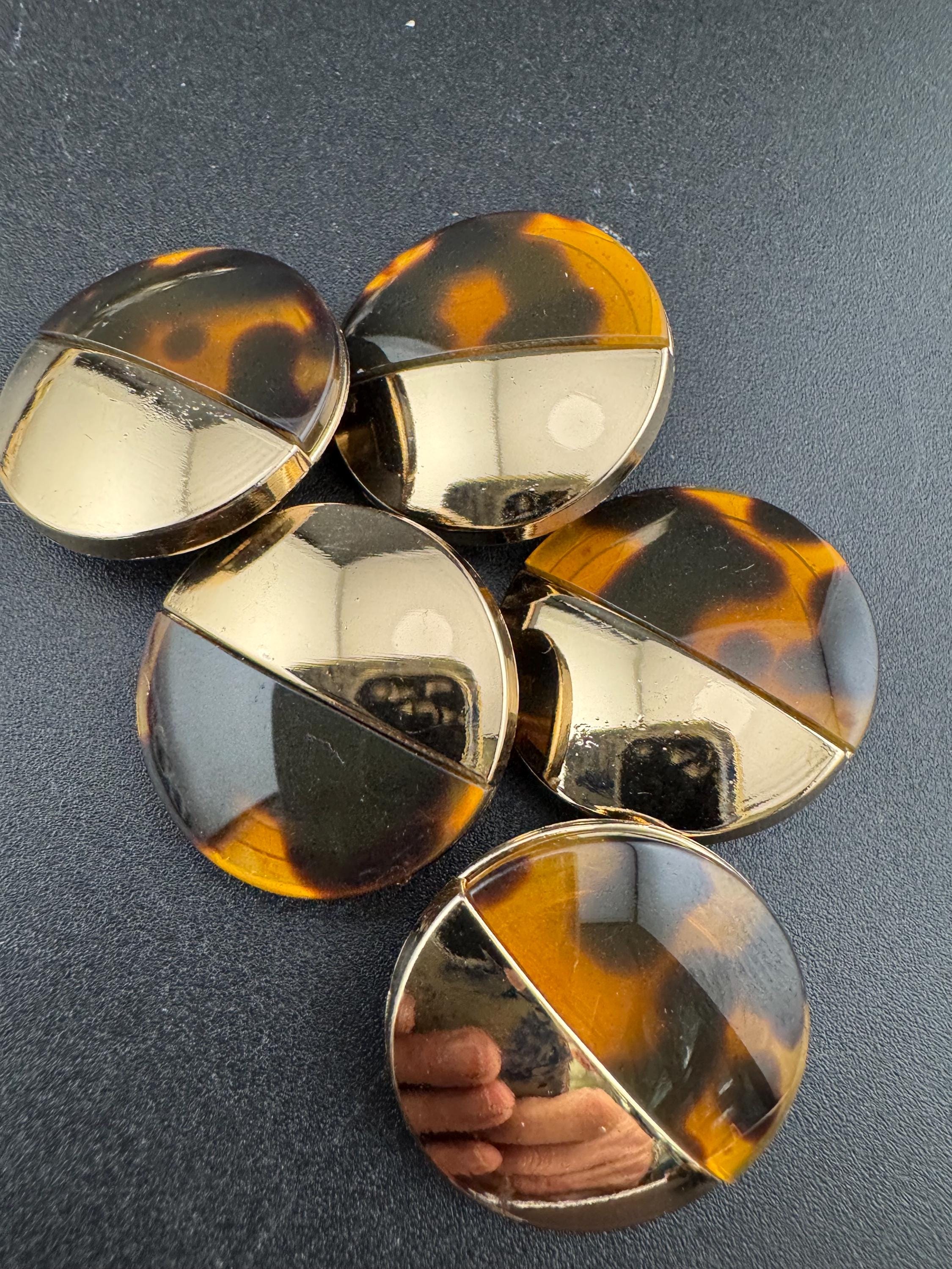 5pc TortoiseShell Buttons, Gold & Brown Acrylic 25mm