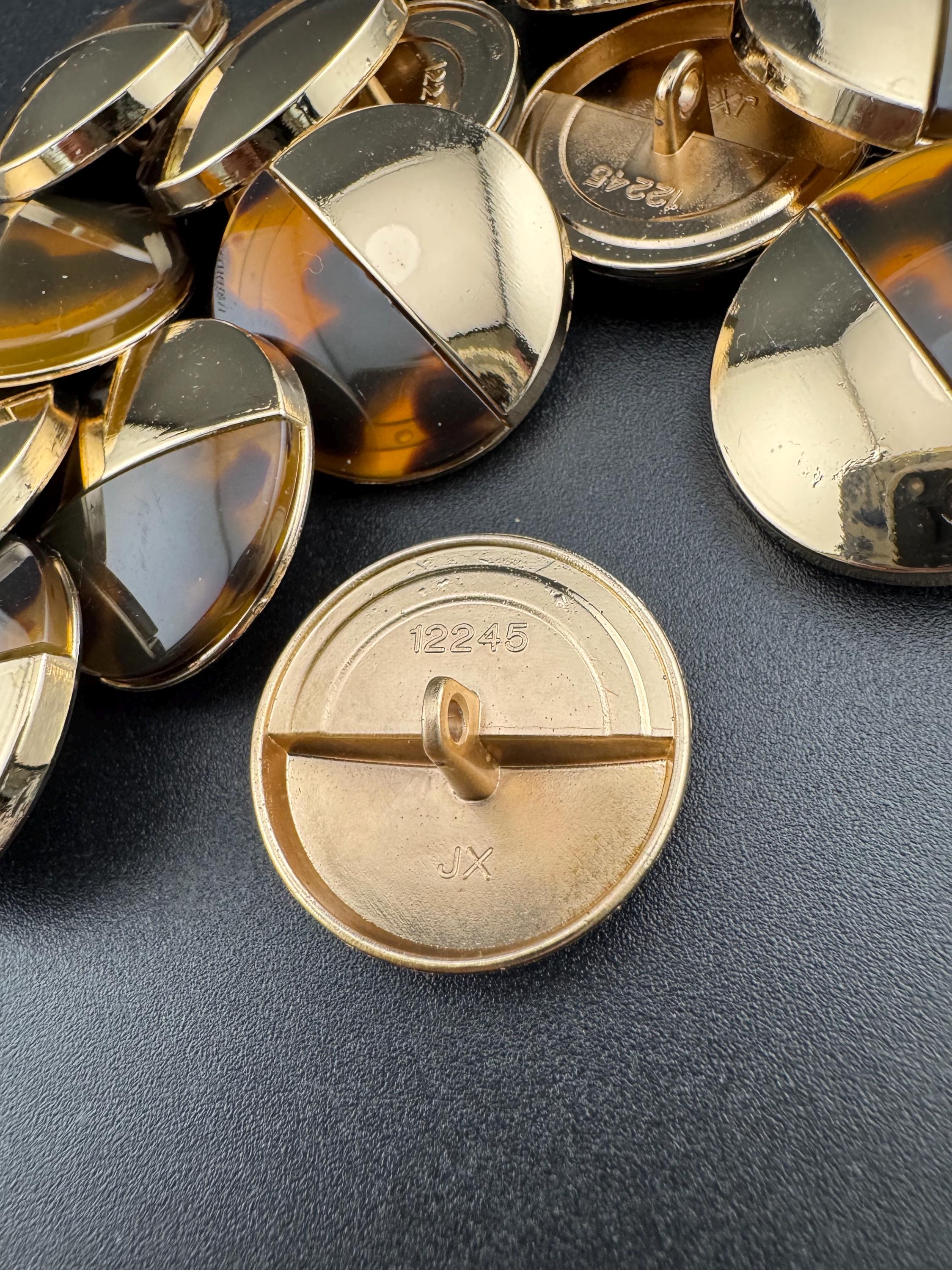 5pc TortoiseShell Buttons, Gold & Brown Acrylic 25mm