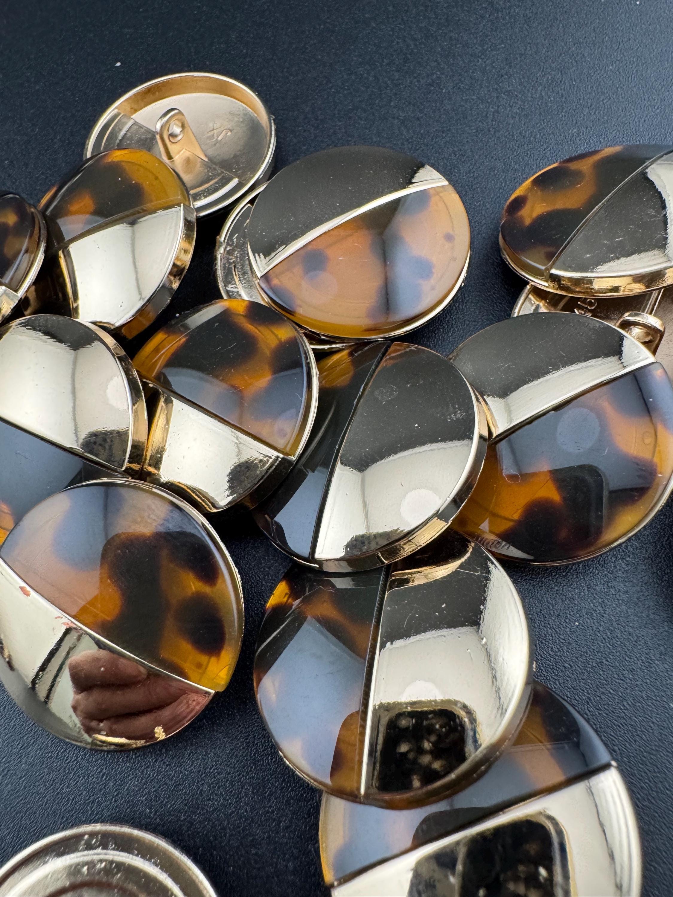5pc TortoiseShell Buttons, Gold & Brown Acrylic 25mm
