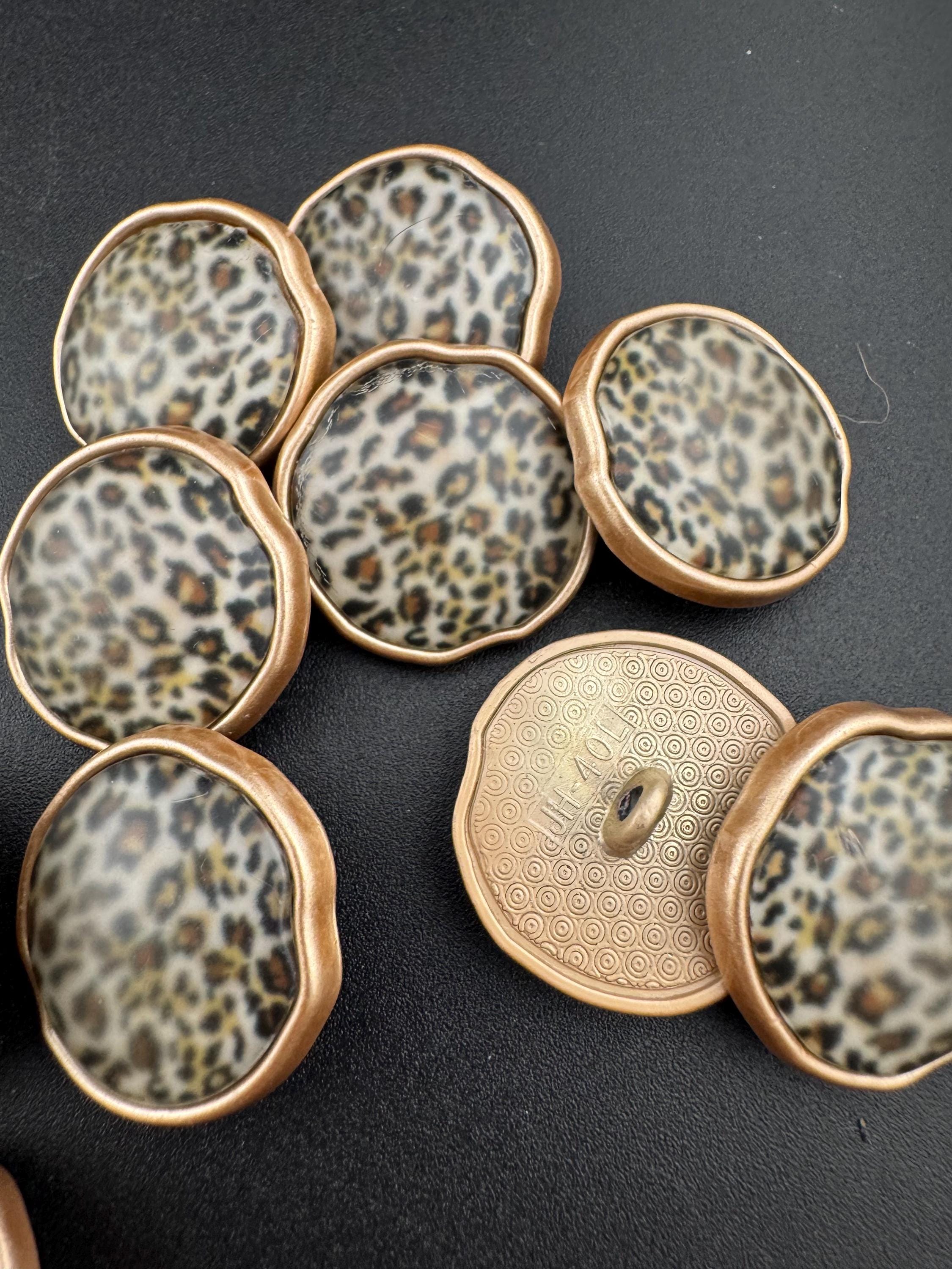 Leopard Print Sewing Buttons: Matte Gold Acrylic & Metal (5 Piece, 25mm)