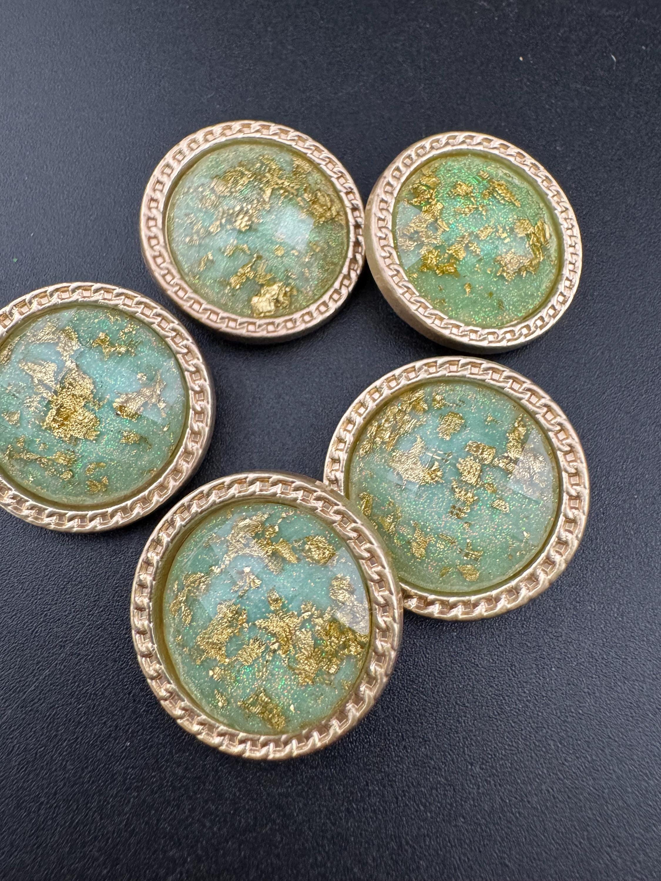 Gold black green Glitter Acrylic Buttons: Sewing (5-Pack 25mm)