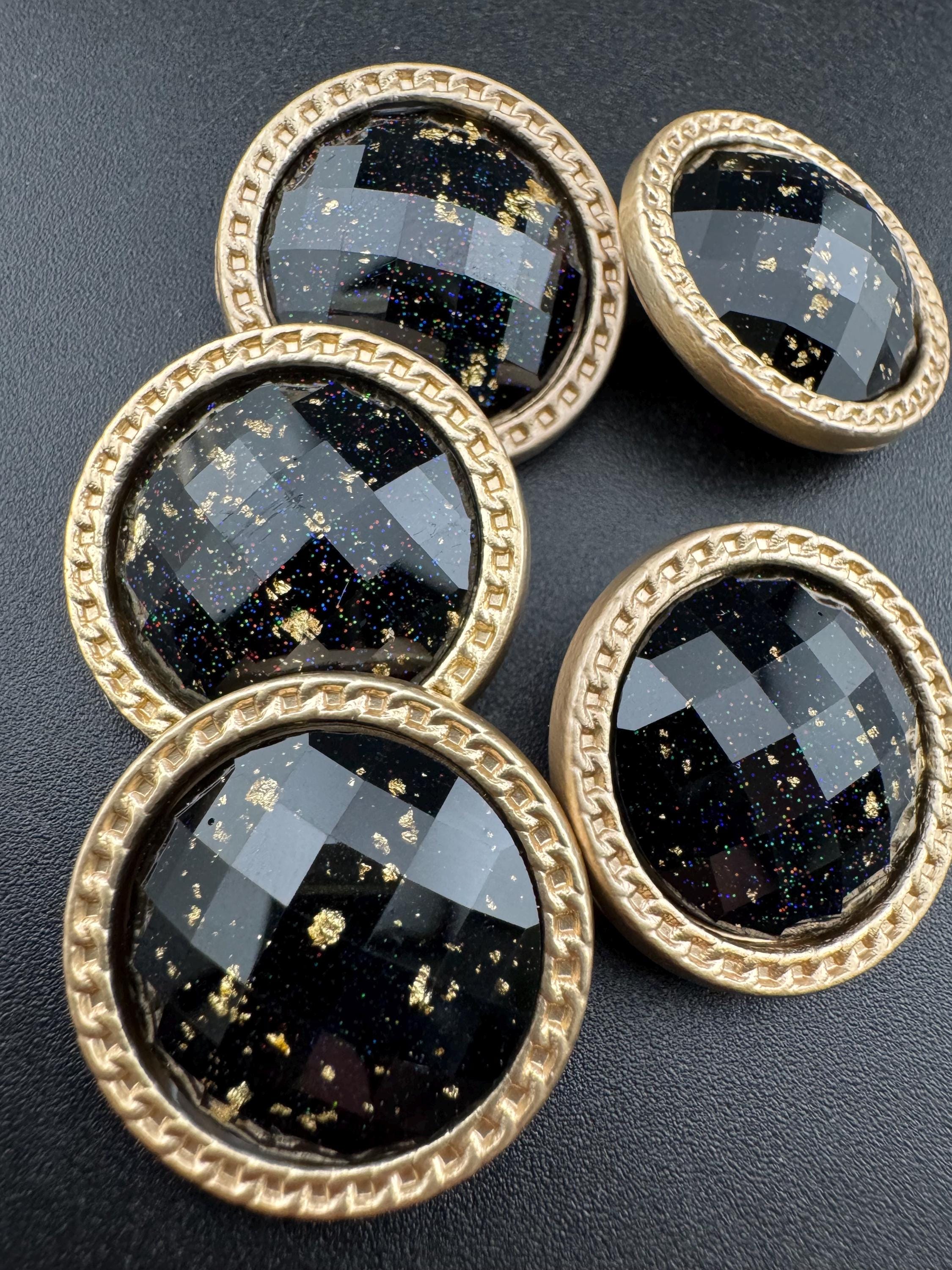 Gold black green Glitter Acrylic Buttons: Sewing (5-Pack 25mm)