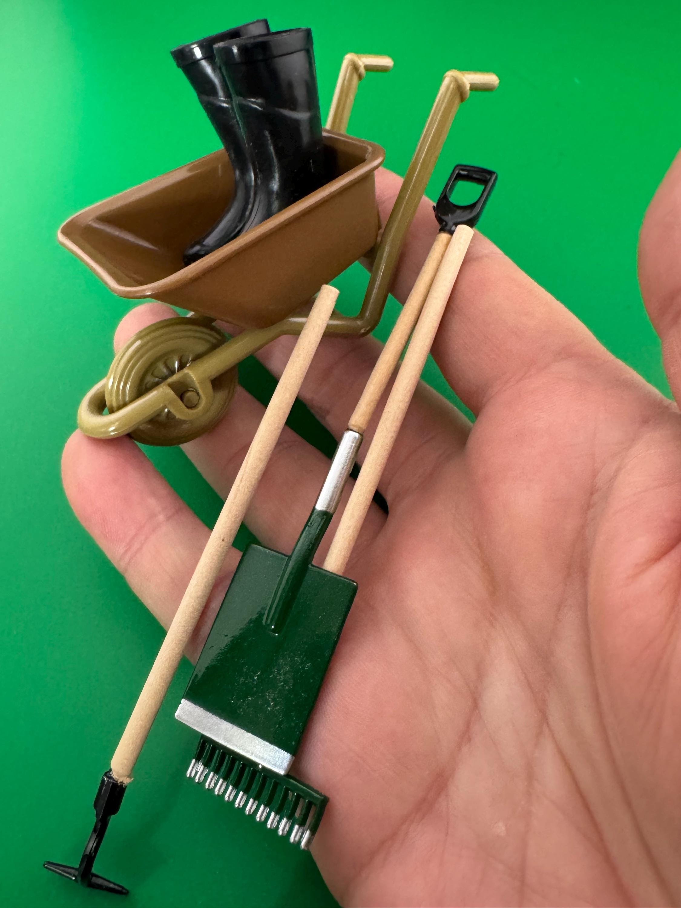 Miniature Garden Tool Set: Wheelbarrow, Boots, Cake Topper Decoration