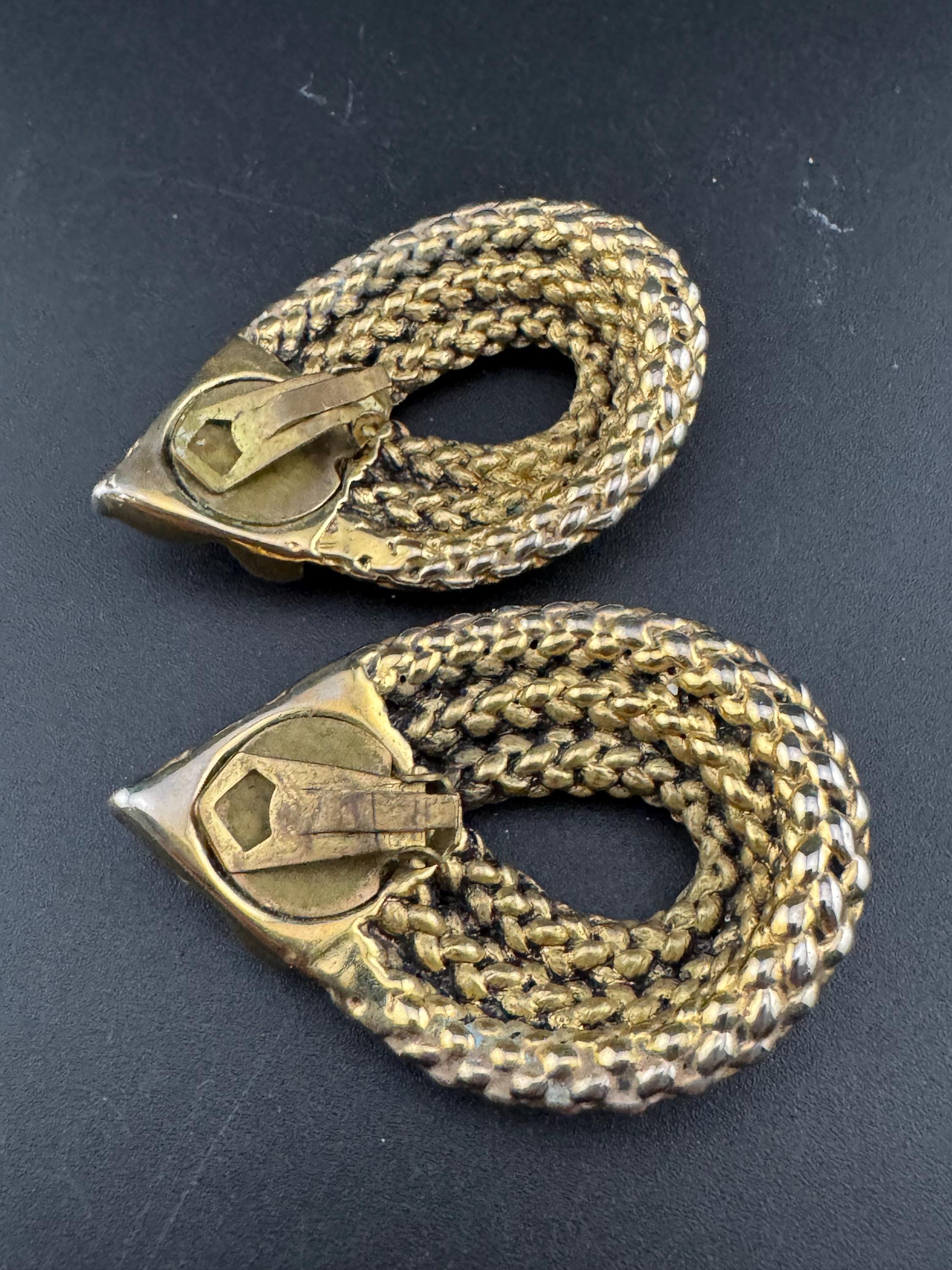 Reserved 1980s Retro Gold Tone Rope Twist Clip On Earrings