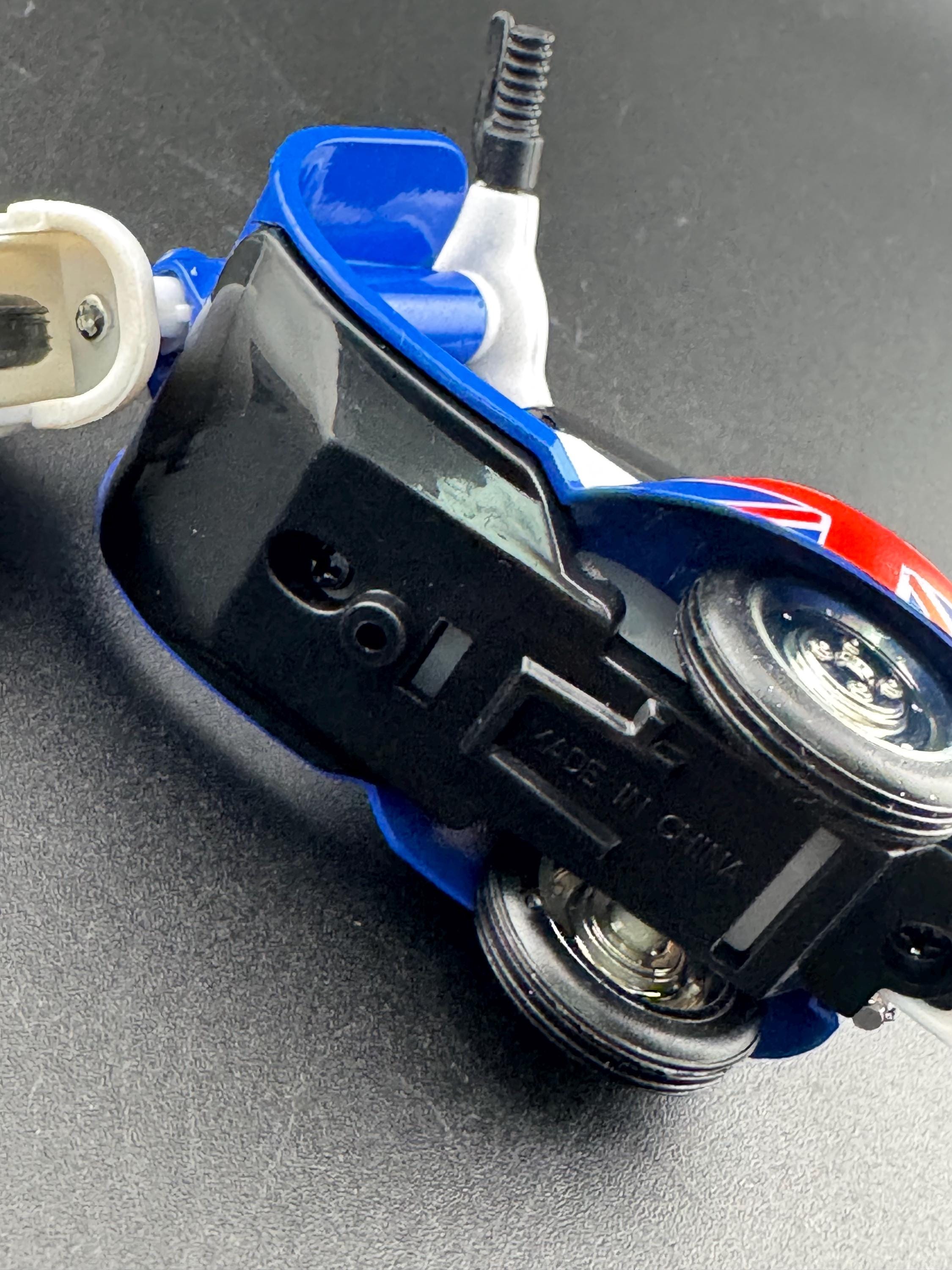 Novelty bright BLUE scooter motorbike toy birthday cake topper decoration, Union Jack design UK