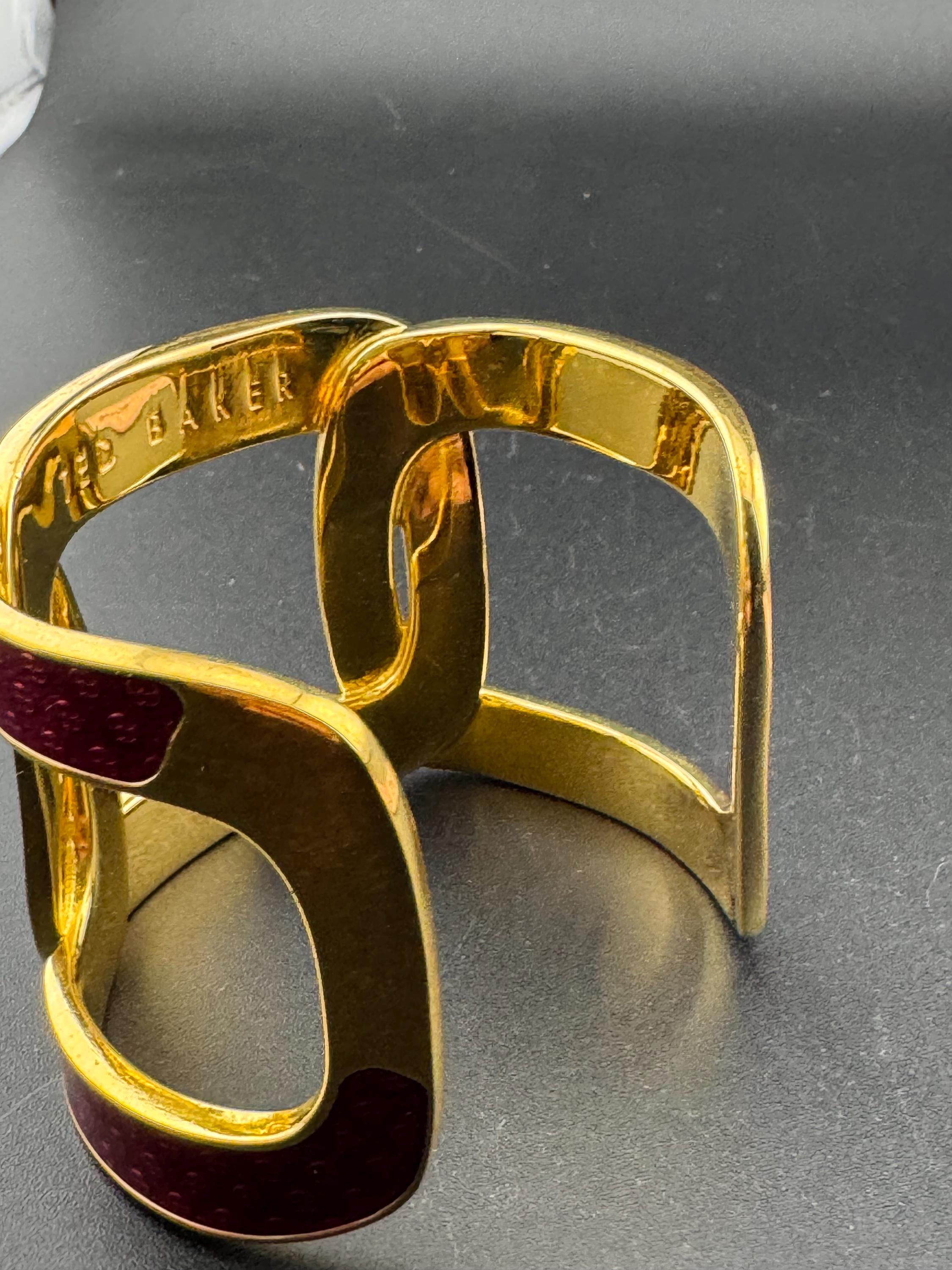 Signed ted baker retro heavy gold plated deep red enamel 5cm wide bangle bracelet