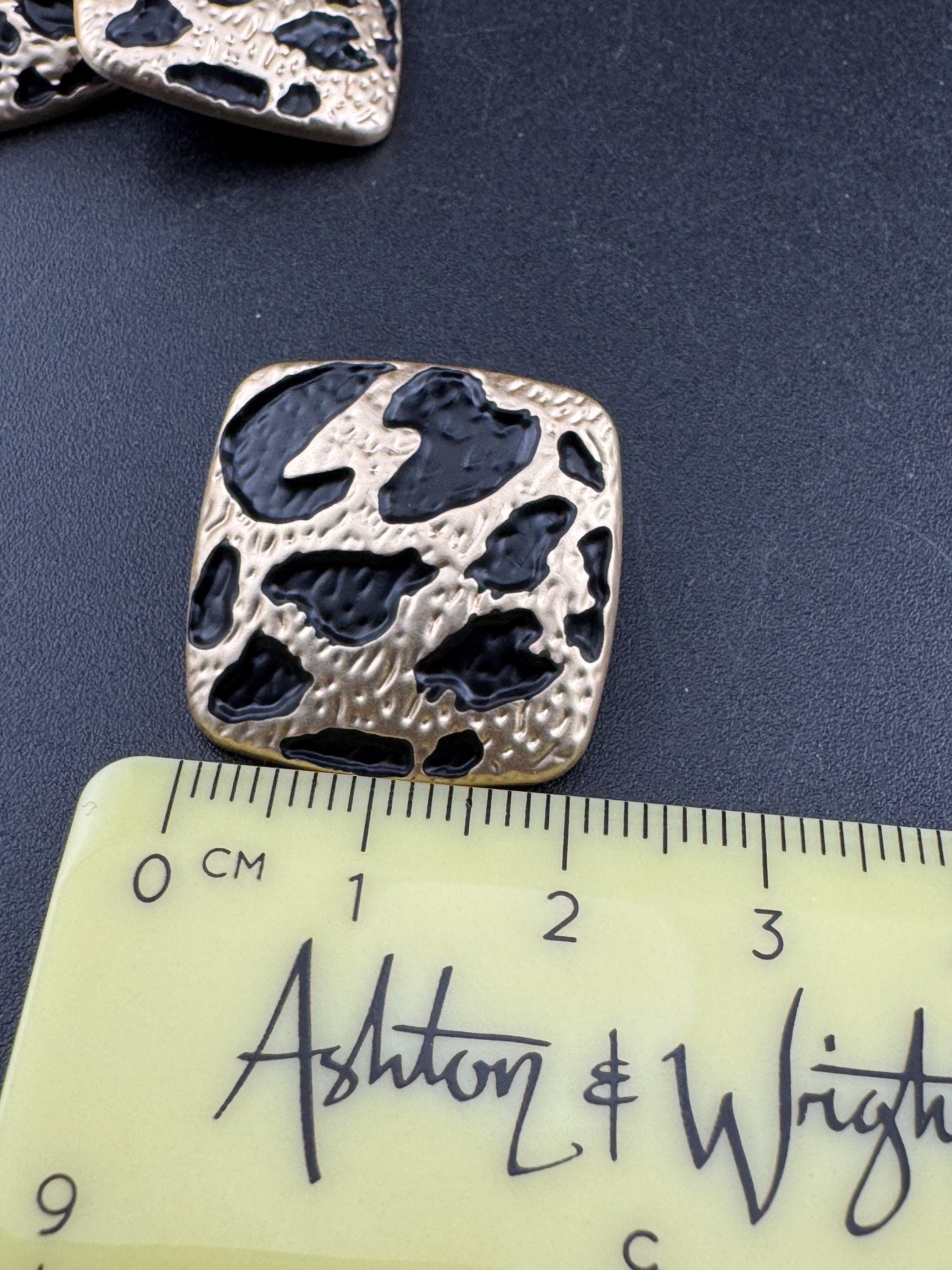 Leopard Print Buttons: 20mm Square, Gold or Silver Tone metal (5 pcs)