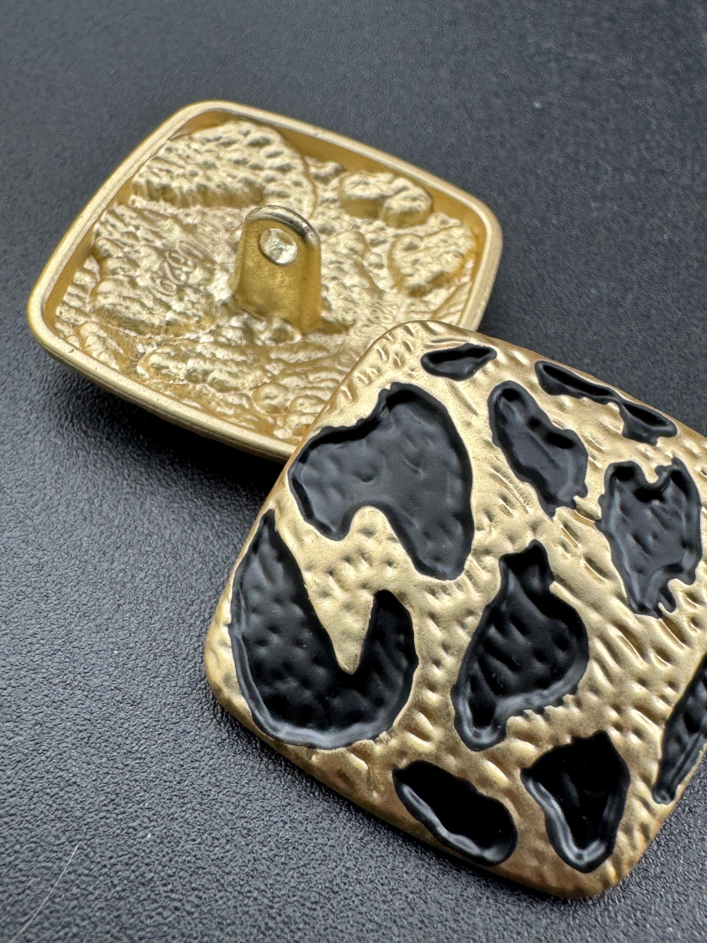 Leopard Print Buttons: 20mm Square, Gold or Silver Tone metal (5 pcs)