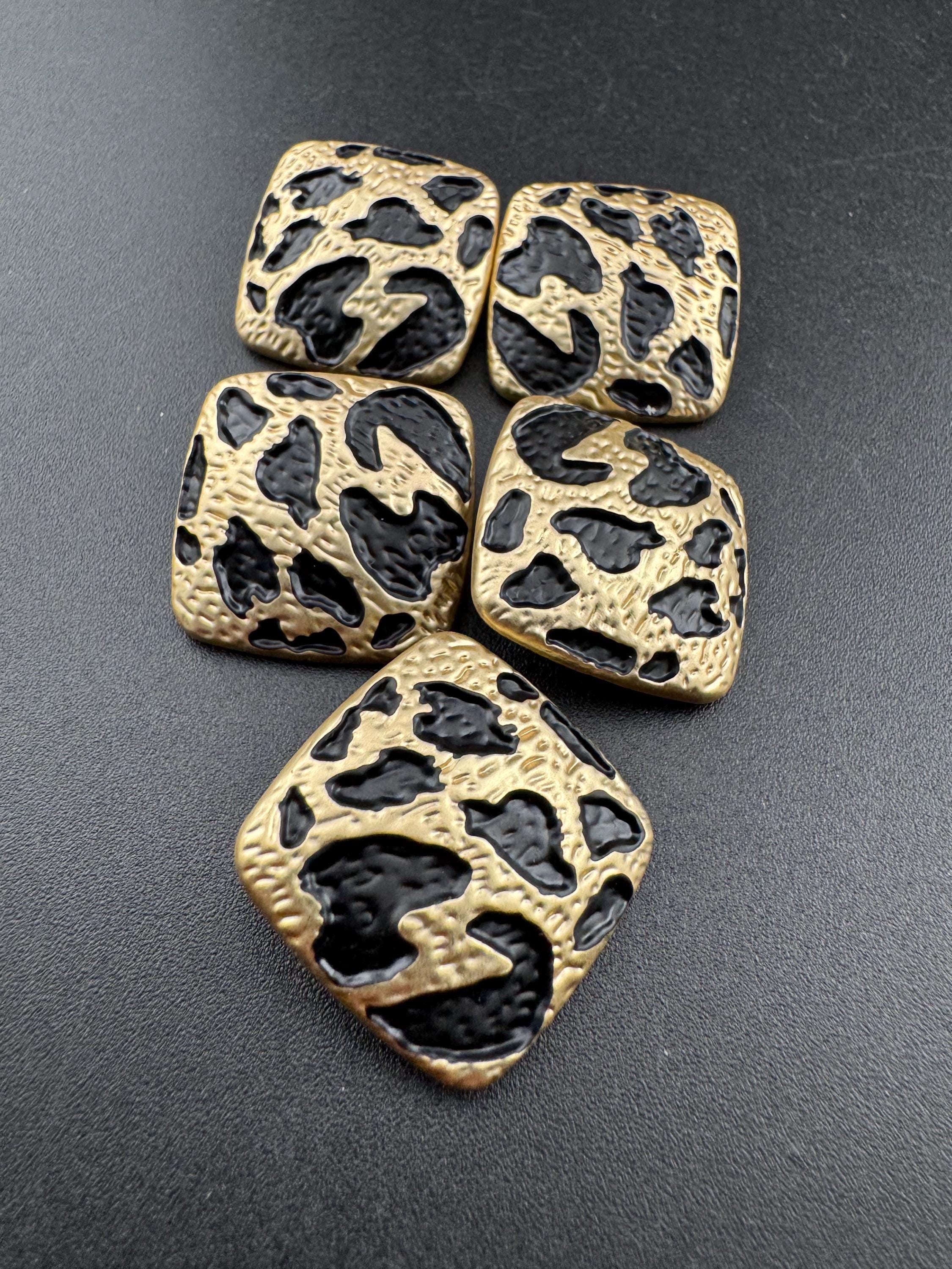 Leopard Print Buttons: 20mm Square, Gold or Silver Tone metal (5 pcs)
