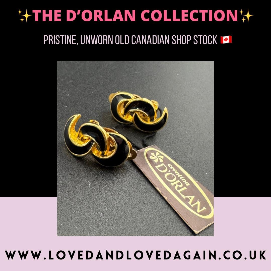 Vintage D’orlan Canada designer triple gold plated black enamel small clip on earrings