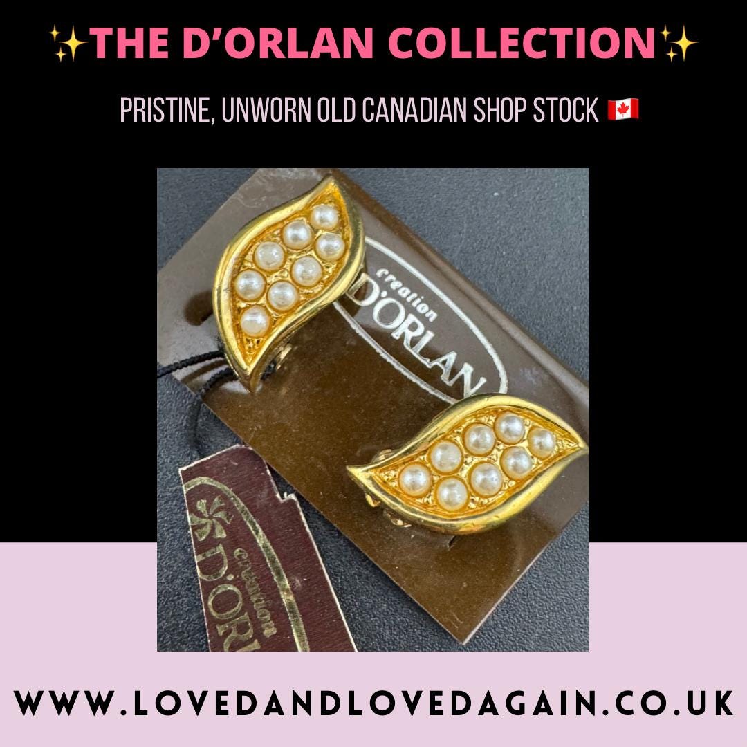 Vintage D’orlan Gold Plated Faux Pearl Clip On Earrings, signed