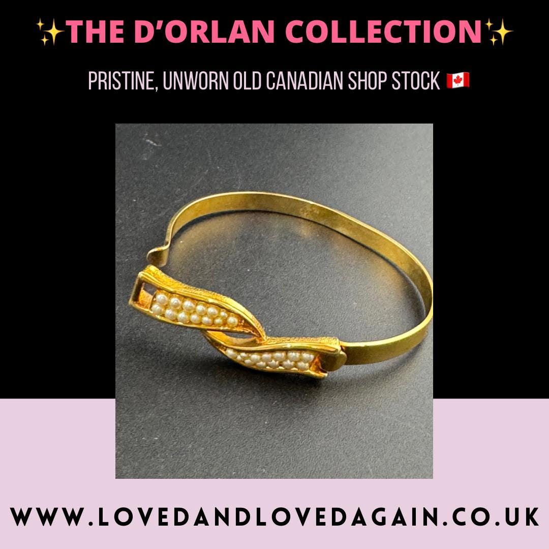 Vintage D’orlan Bangle Bracelet: 22ct Gold Plated Faux Pearl Clasp, signed