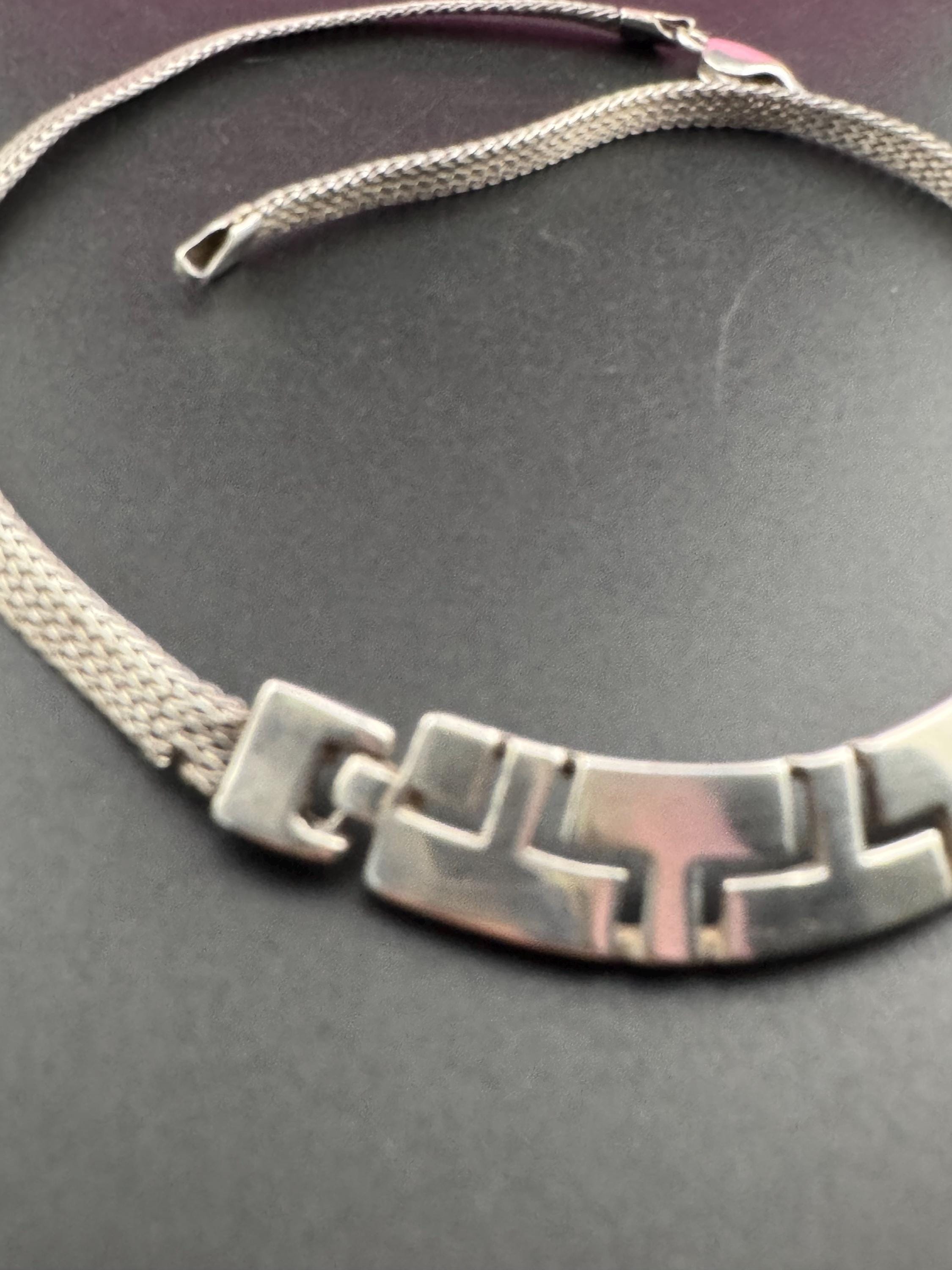 As found Vintage heavy 925 Sterling Silver wide flat link woven necklace 43cm long 23.4 grams
