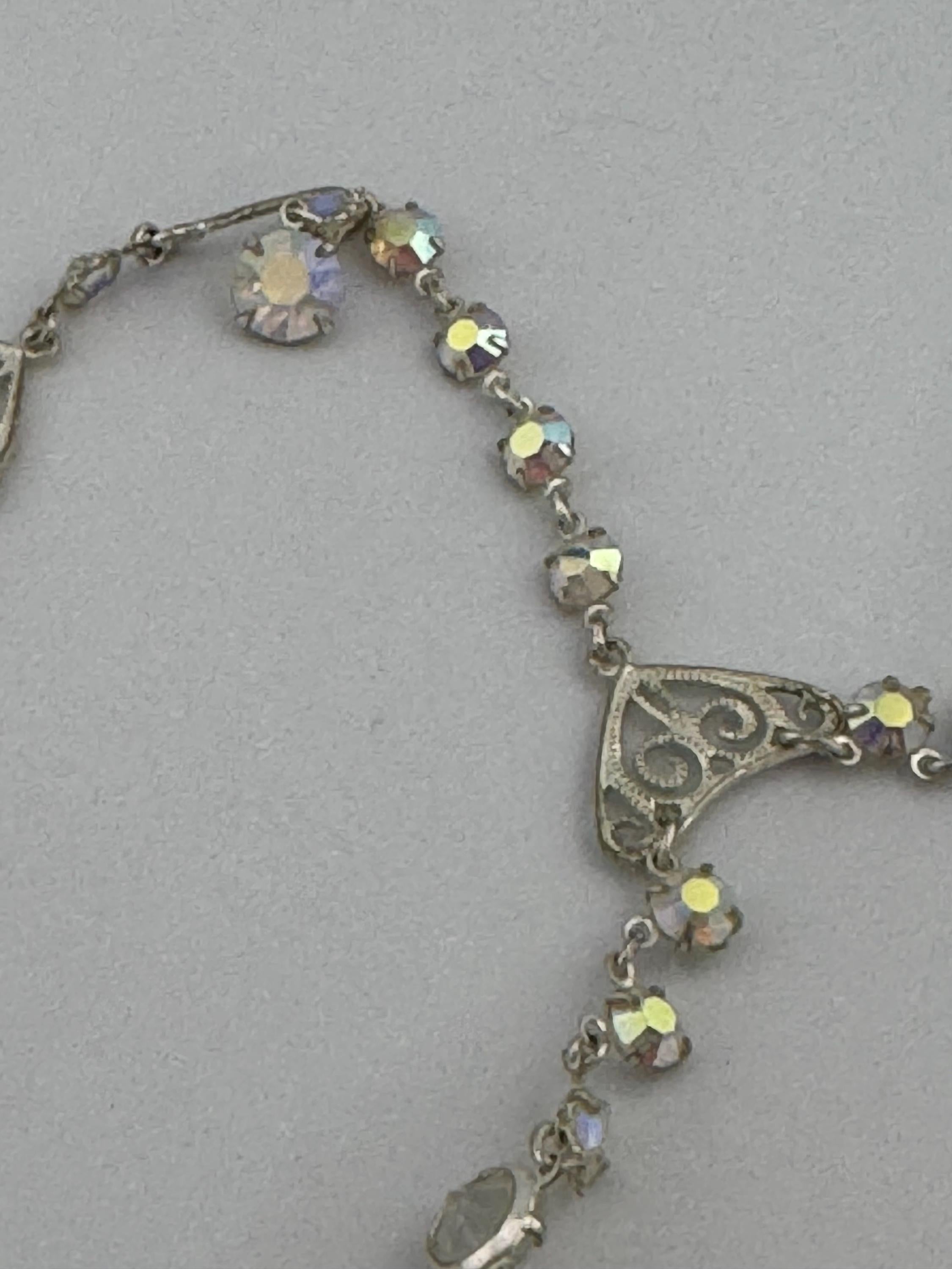 AB Aurora borealis rainbow glass necklace open back crystal rivière bezel set 2 row