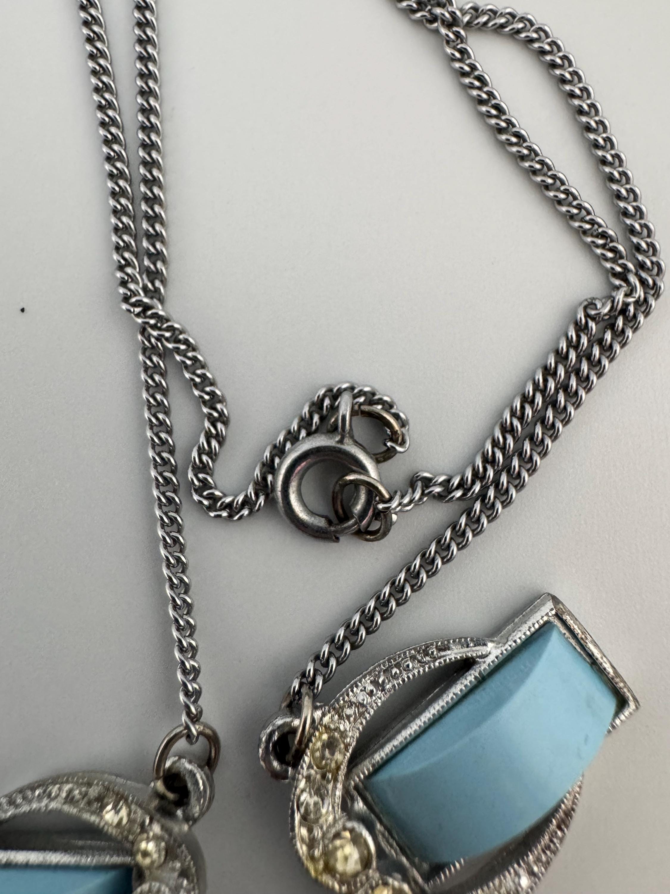 Art Deco Galalith & Rhinestone Panel Link Necklace