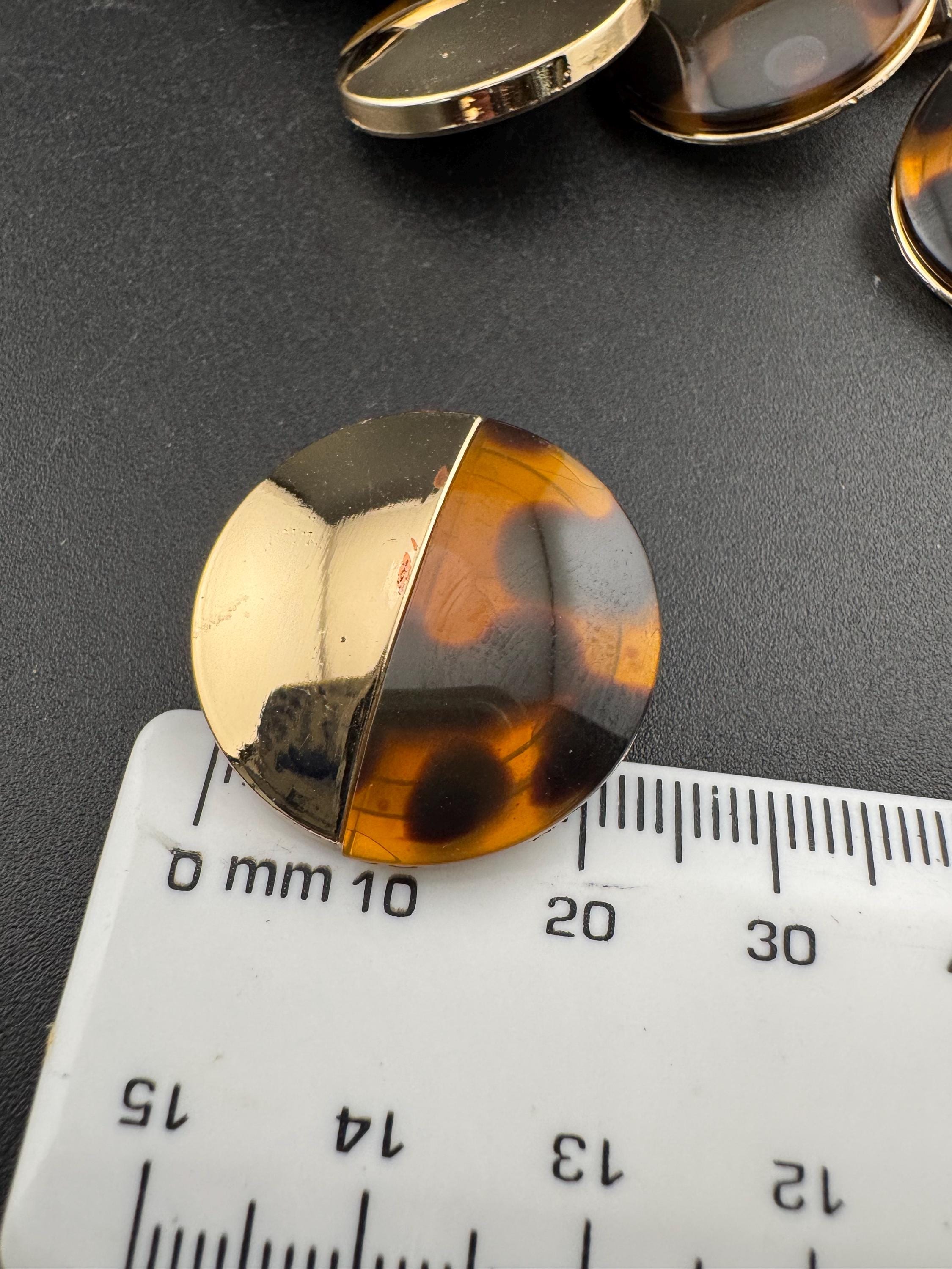 5pc TortoiseShell Buttons, Gold & Brown Acrylic 25mm