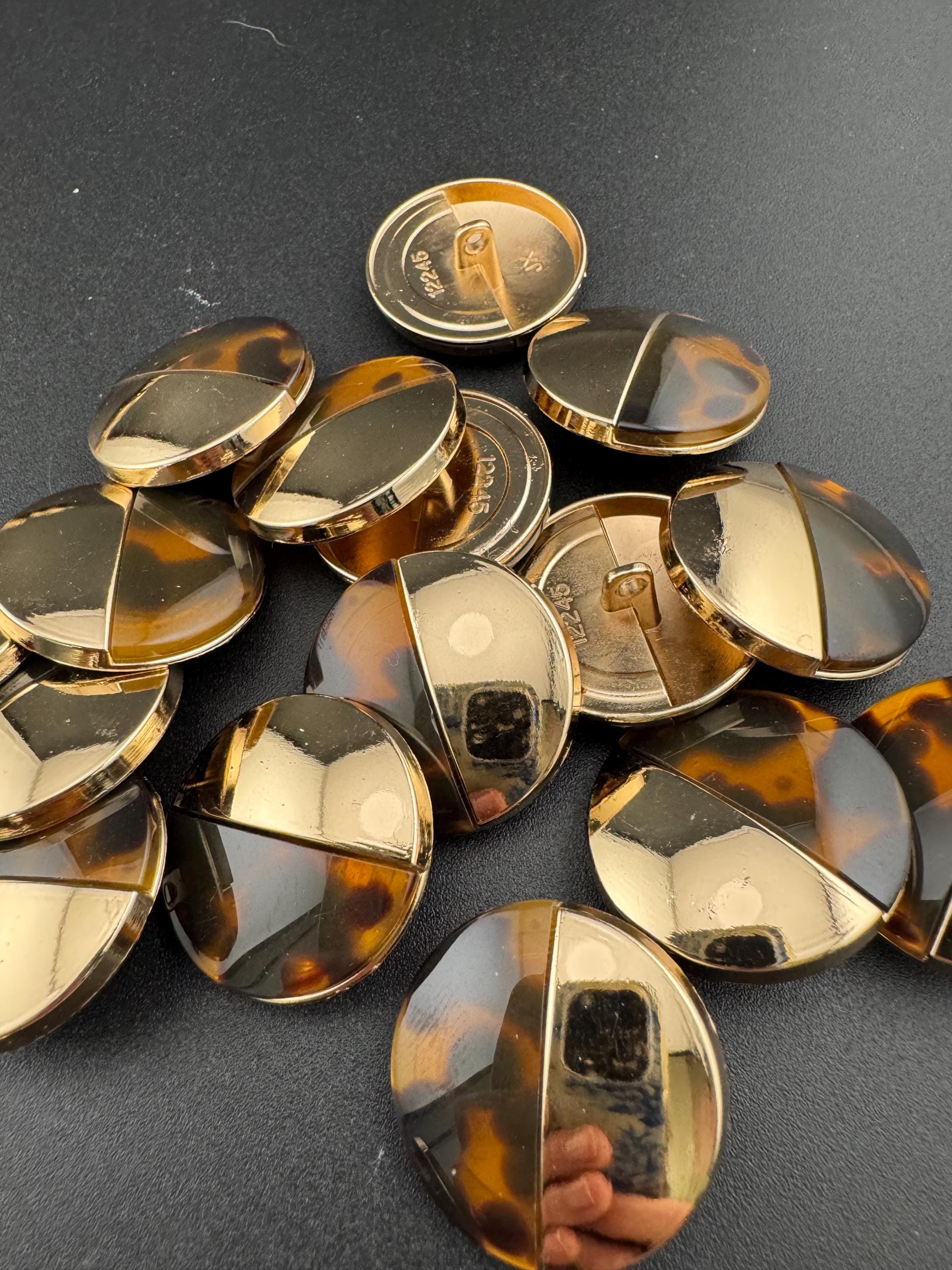 5pc TortoiseShell Buttons, Gold & Brown Acrylic 25mm