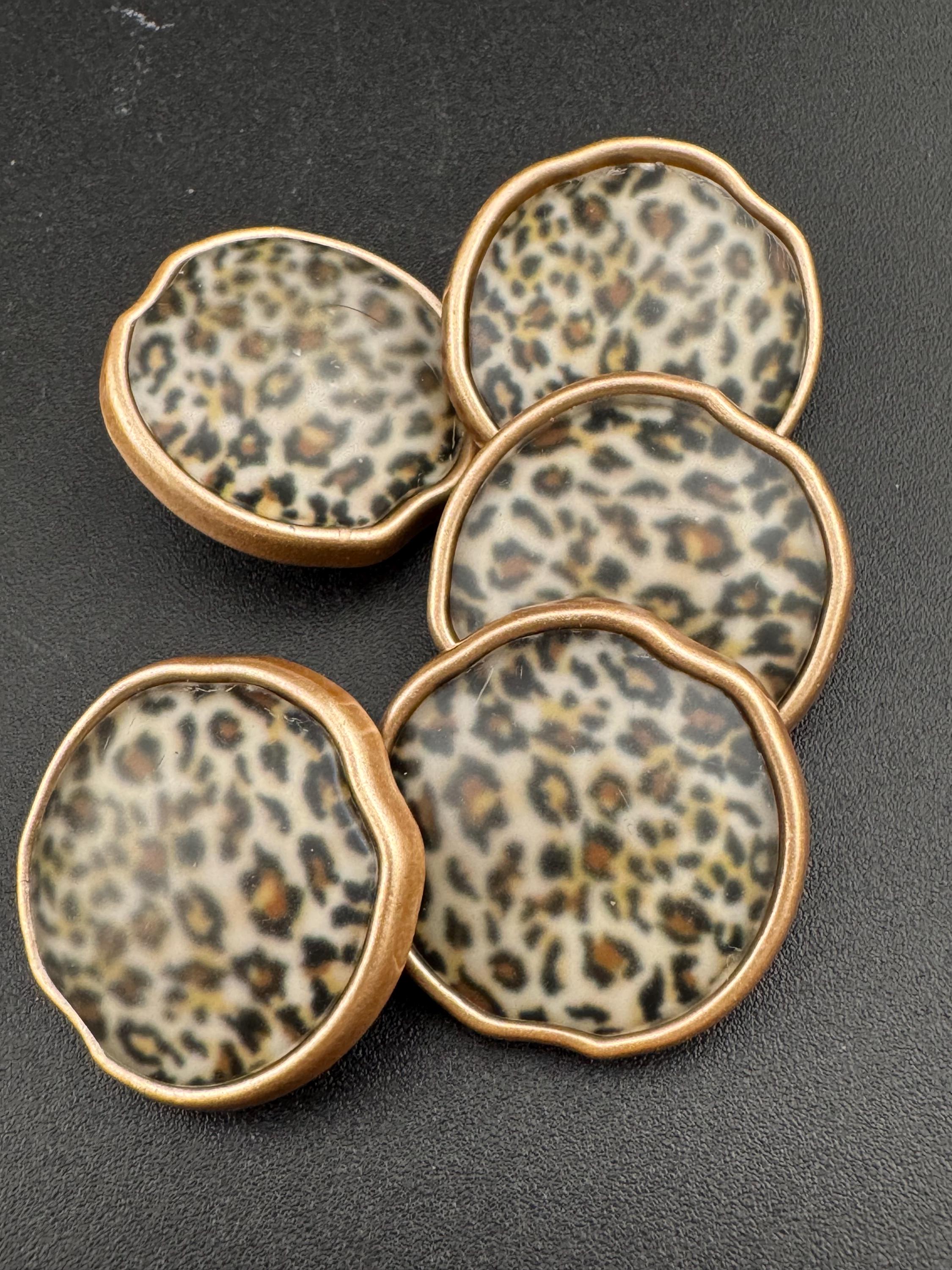 Leopard Print Sewing Buttons: Matte Gold Acrylic & Metal (5 Piece, 25mm)