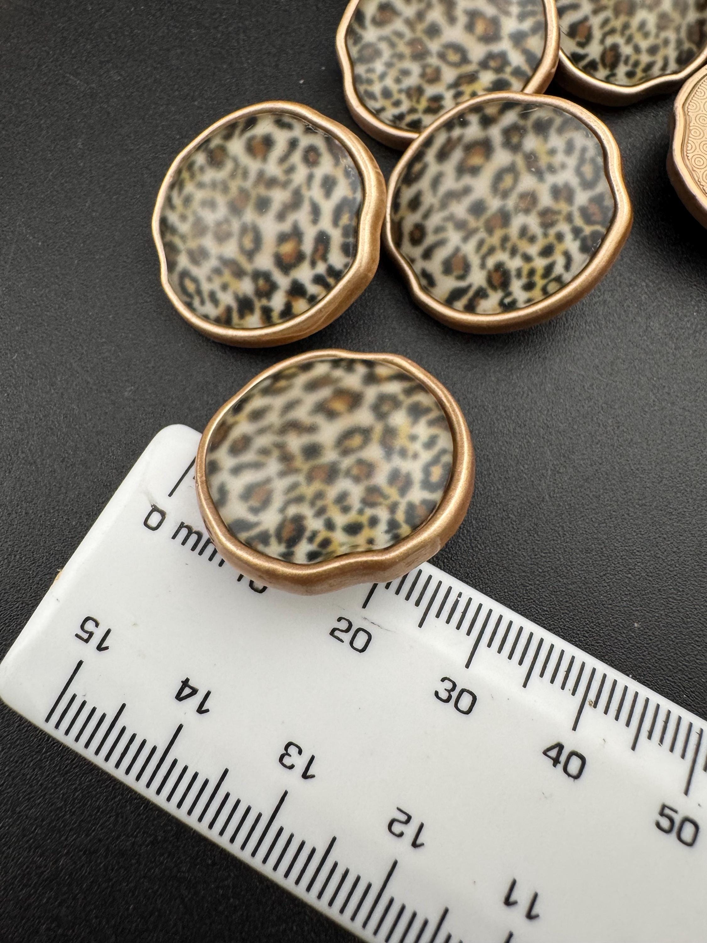 Leopard Print Sewing Buttons: Matte Gold Acrylic & Metal (5 Piece, 25mm)