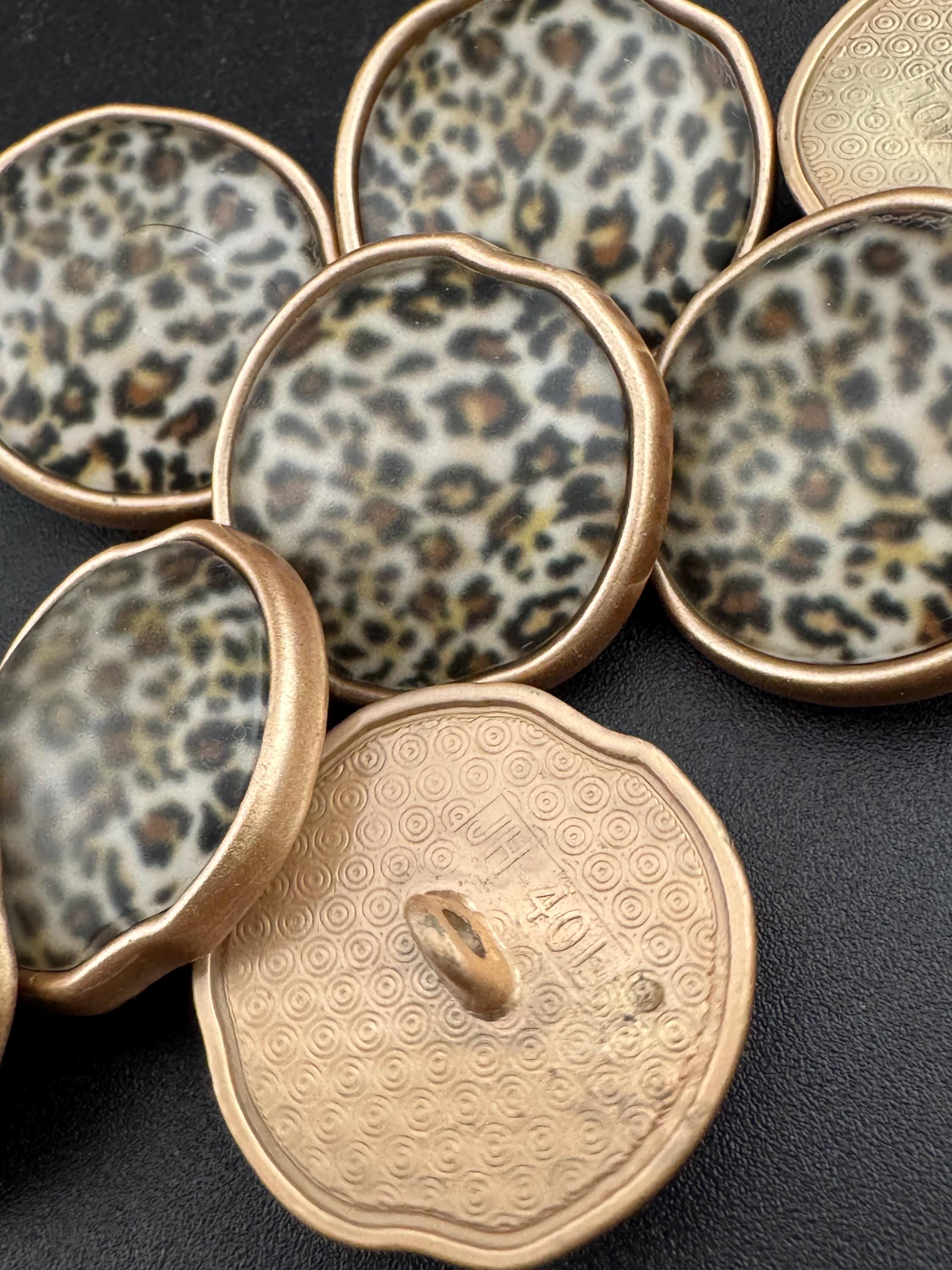 Leopard Print Sewing Buttons: Matte Gold Acrylic & Metal (5 Piece, 25mm)