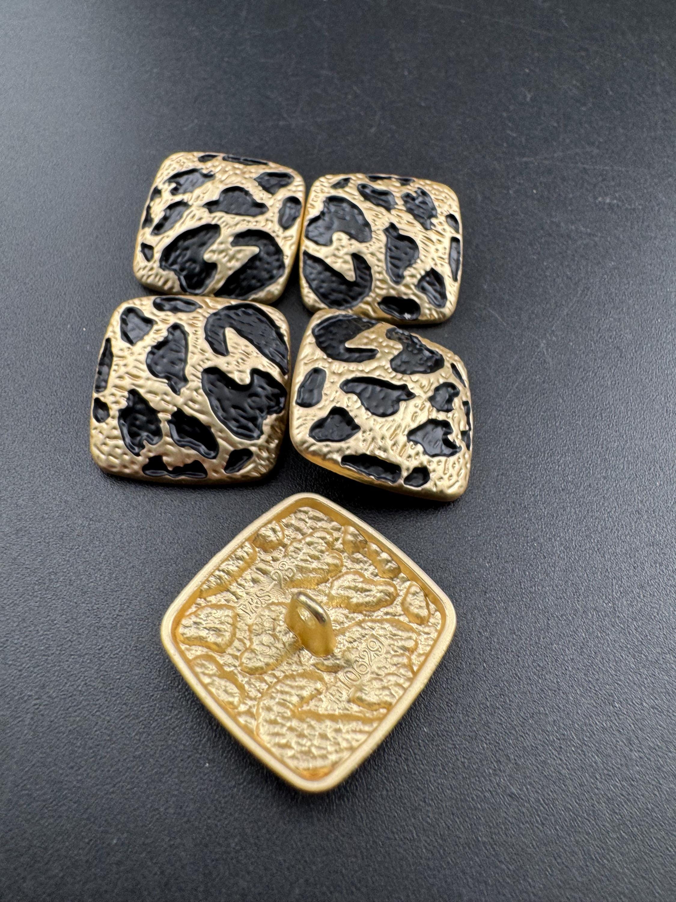 Leopard Print Buttons: 20mm Square, Gold or Silver Tone metal (5 pcs)