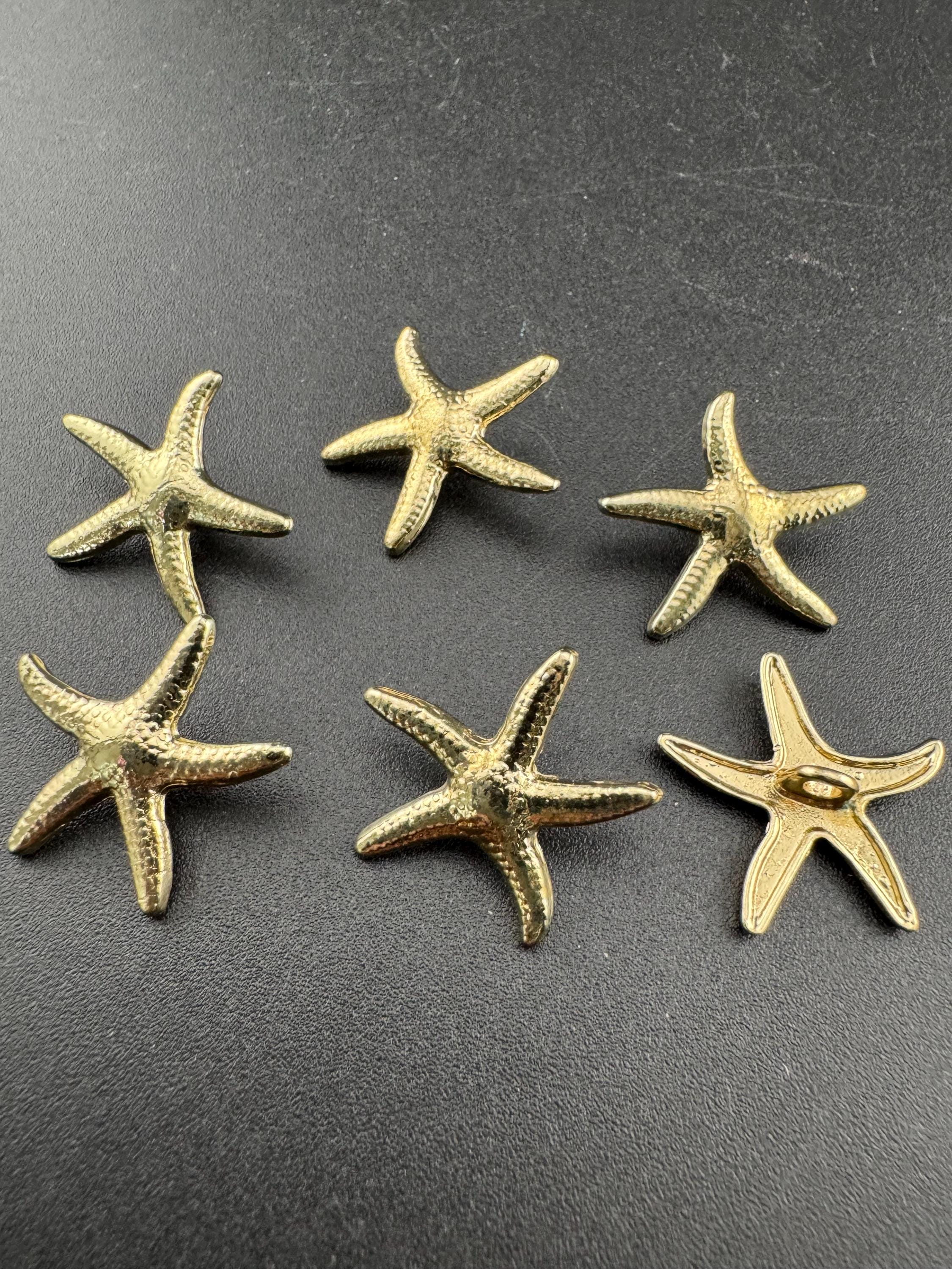 Pack of 6 pieces 20mm gold tone starfish buttons with metal shank nautical style