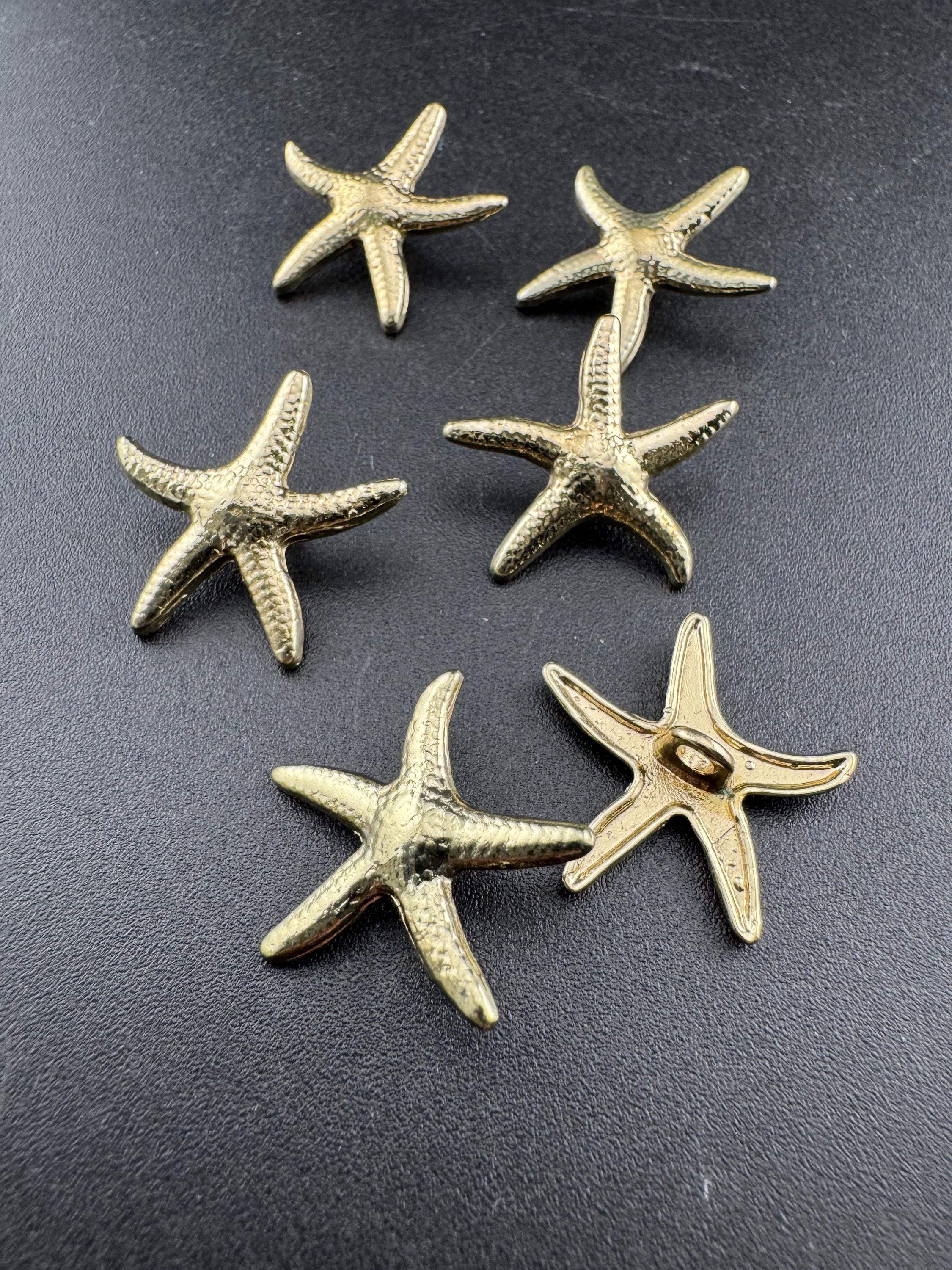 Pack of 6 pieces 20mm gold tone starfish buttons with metal shank nautical style
