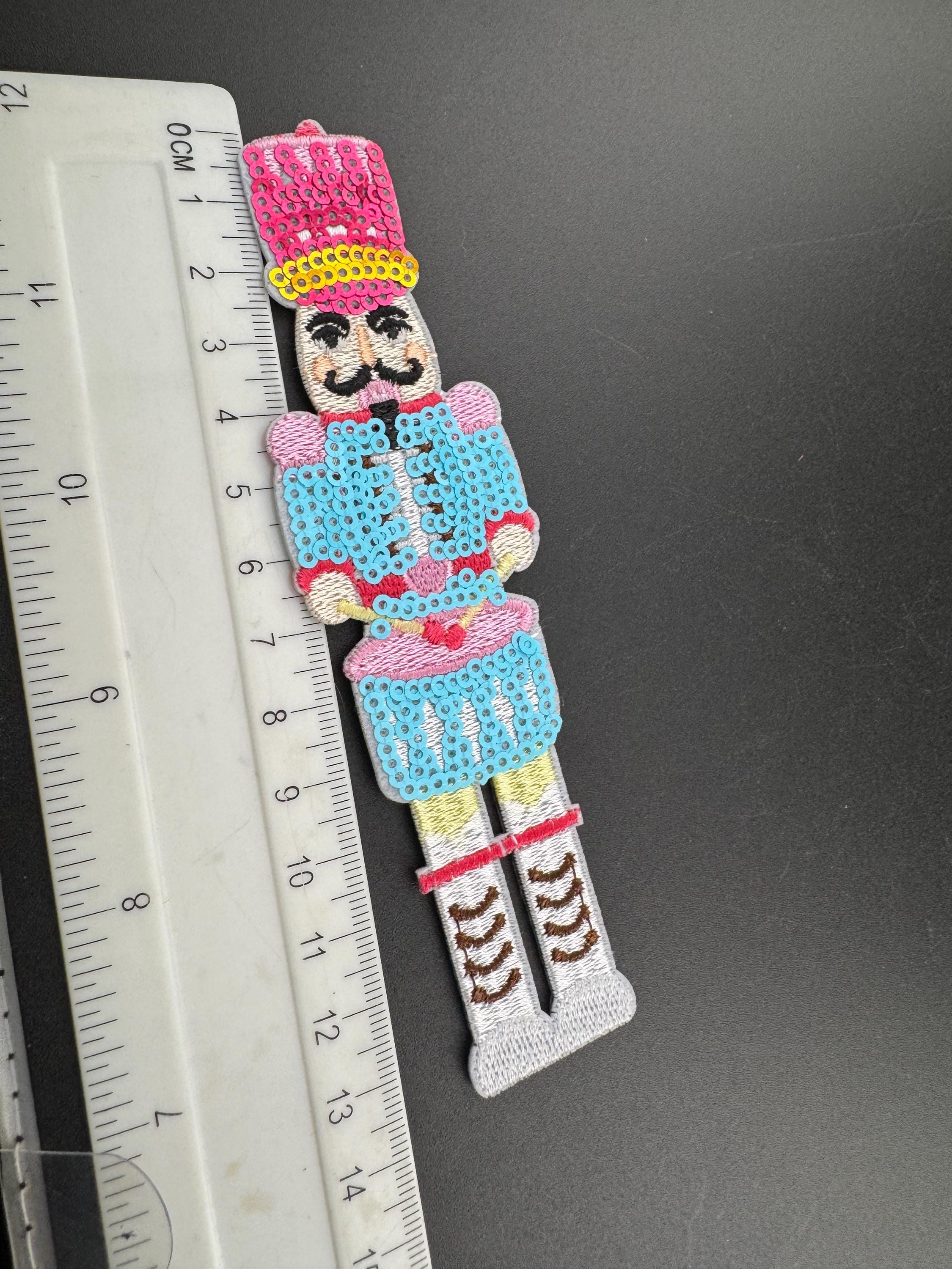 Sequin Nutcracker Soldier Patch: Iron-On Applique (14cm x 5cm)