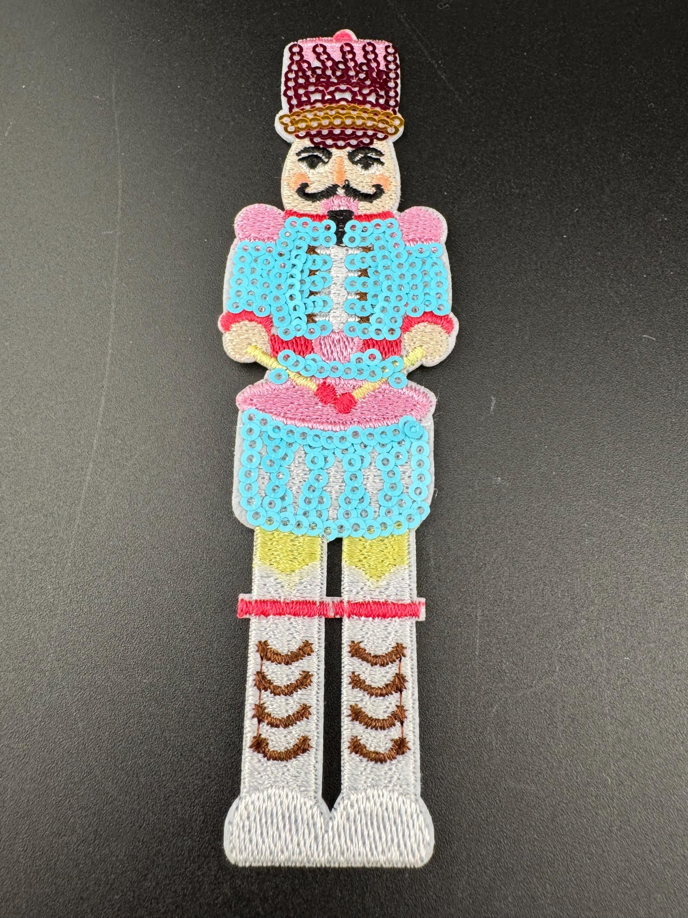 Sequin Nutcracker Soldier Patch: Iron-On Applique (14cm x 5cm)