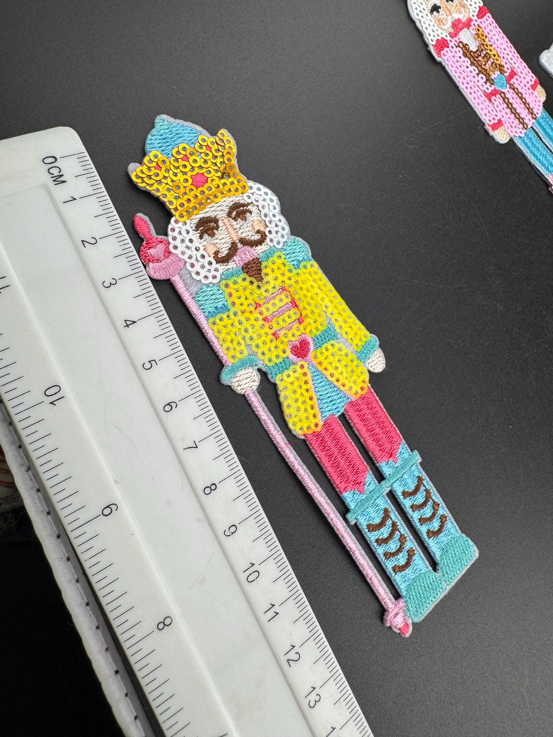 Sequin Nutcracker Soldier Patch: Iron-On Applique (14cm x 5cm)