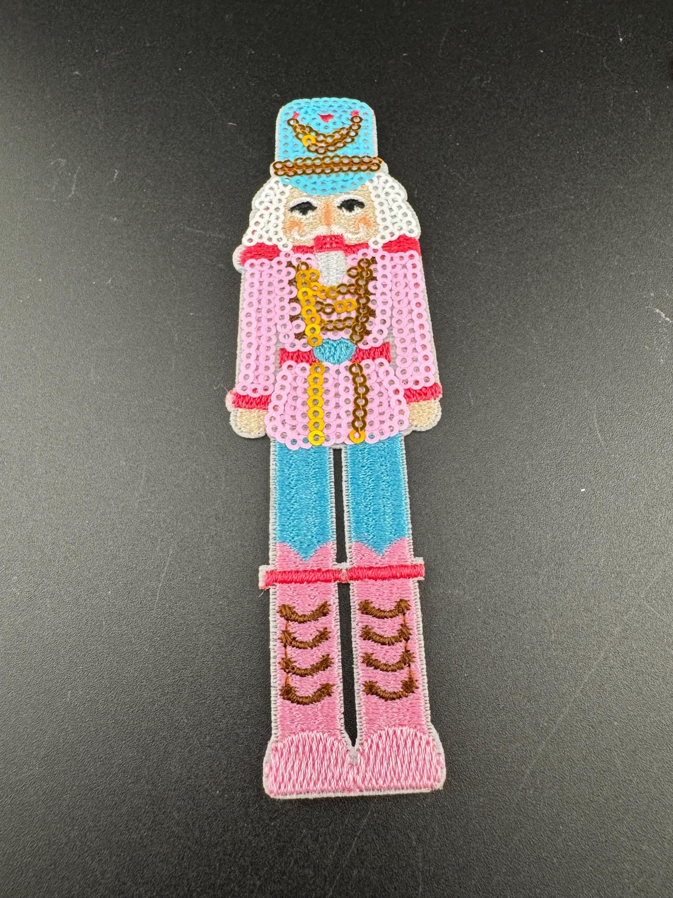 Sequin Nutcracker Soldier Patch: Iron-On Applique (14cm x 5cm)