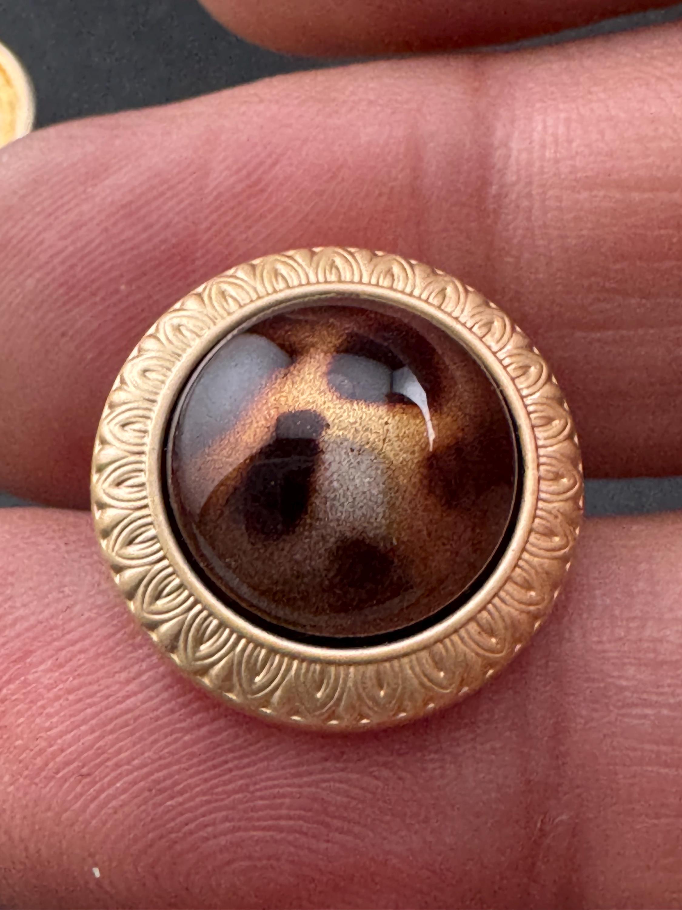 Leopard Print Buttons, Beige Brown Acrylic & Metal shank , 5 pack