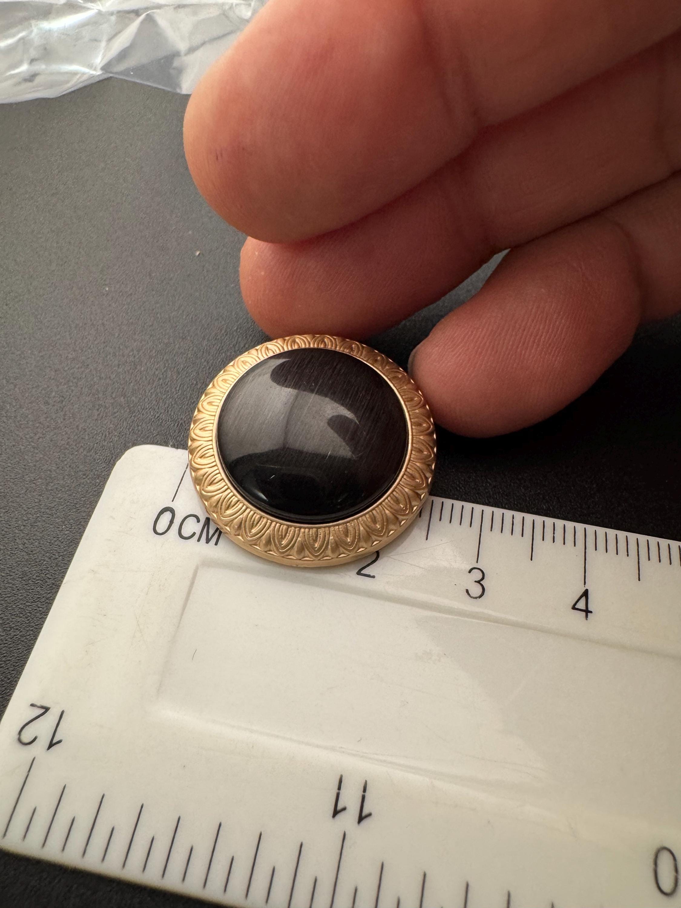 5 Black Acrylic Buttons: Gold Metal Shank, 18mm/25mm