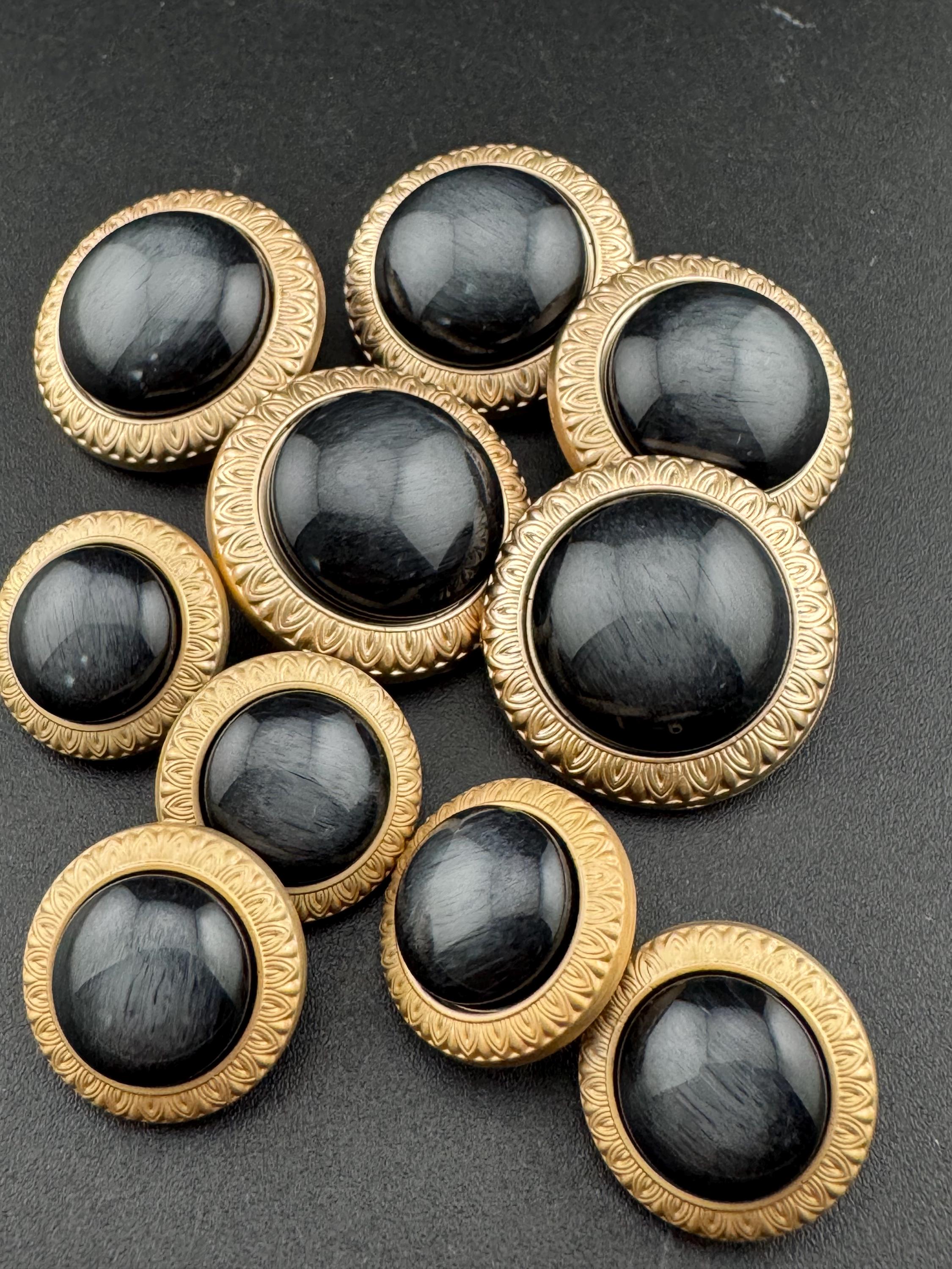 5 Dark Slate Grey Buttons: Gold Metal Shank, Acrylic Domed (18mm/25mm)