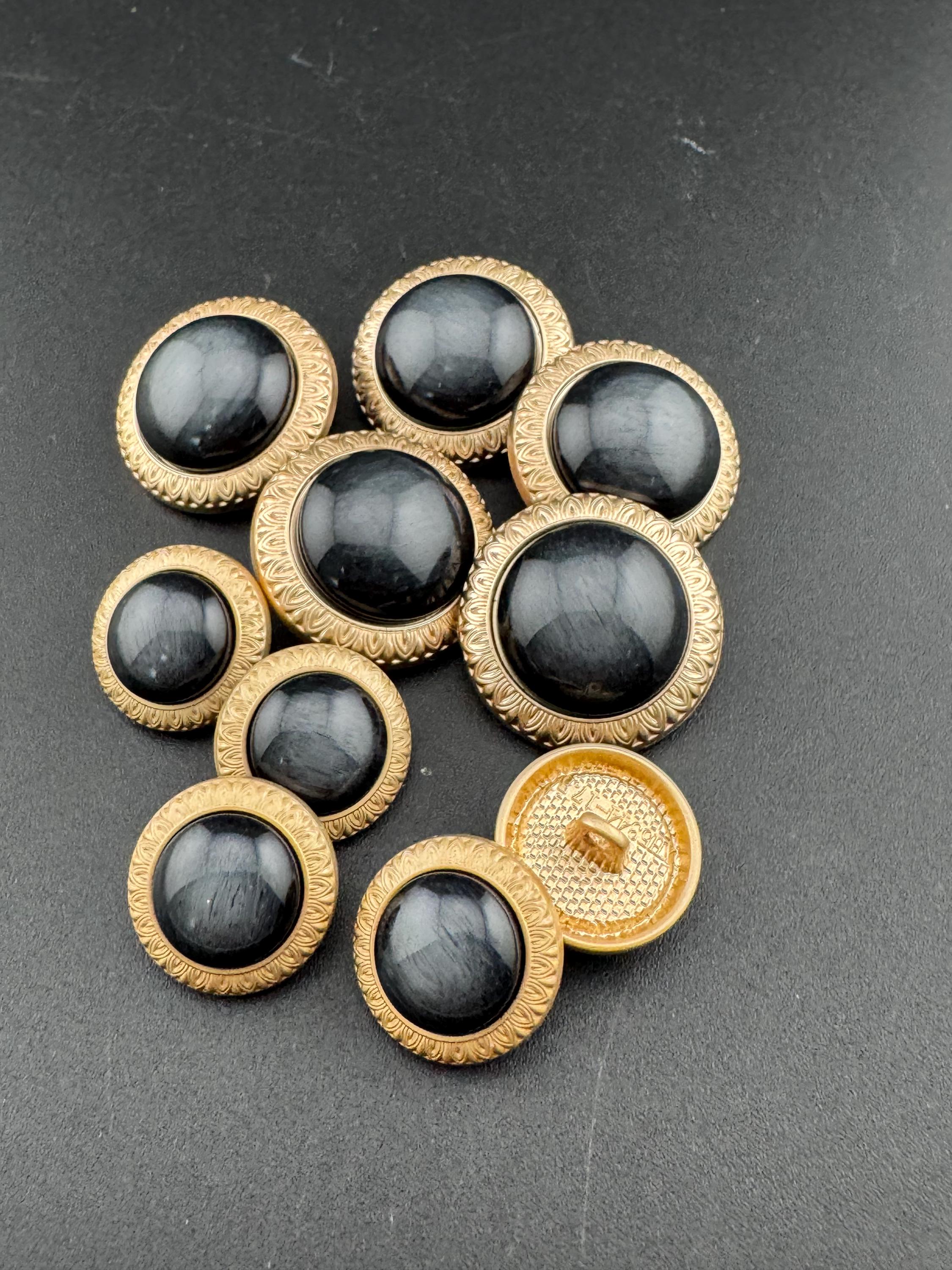 5 Dark Slate Grey Buttons: Gold Metal Shank, Acrylic Domed (18mm/25mm)