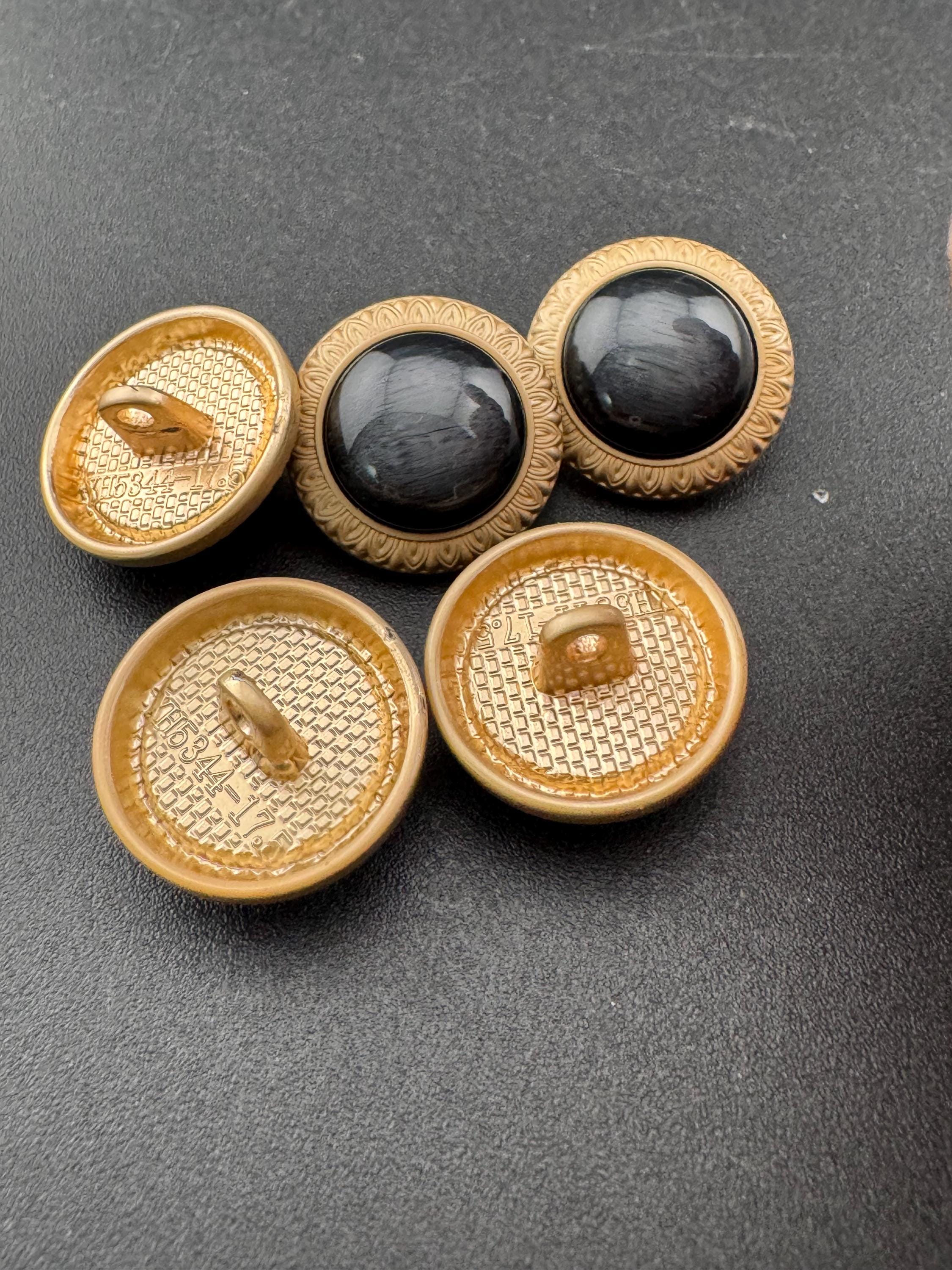 5 Dark Slate Grey Buttons: Gold Metal Shank, Acrylic Domed (18mm/25mm)