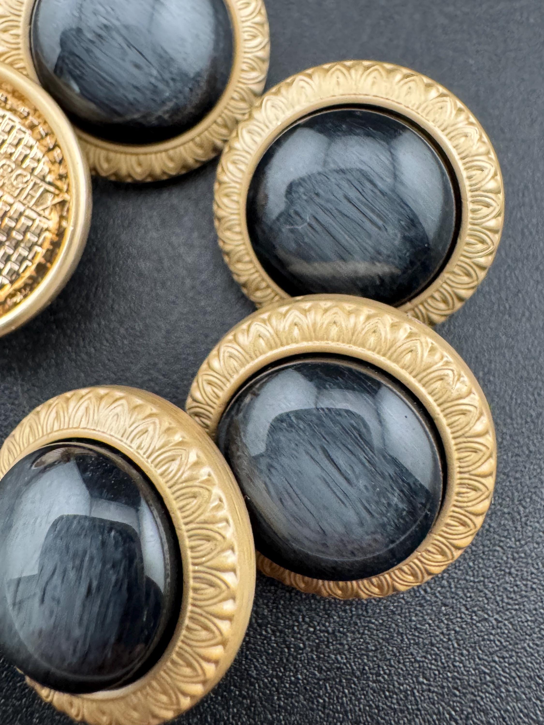 5 Dark Slate Grey Buttons: Gold Metal Shank, Acrylic Domed (18mm/25mm)