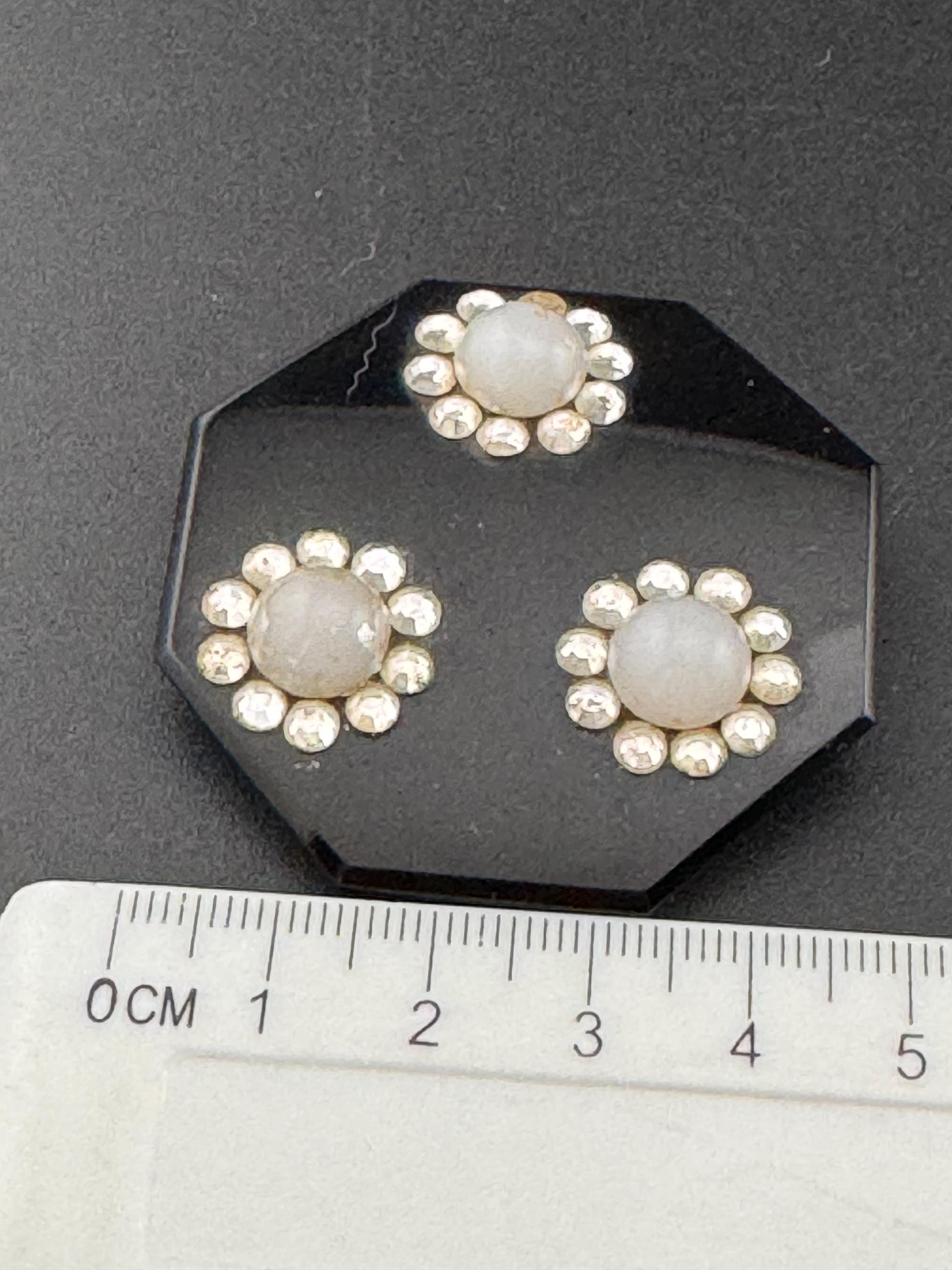 Antique to mid century french Black Glass fliral octagon brooch pin Art Deco modernist