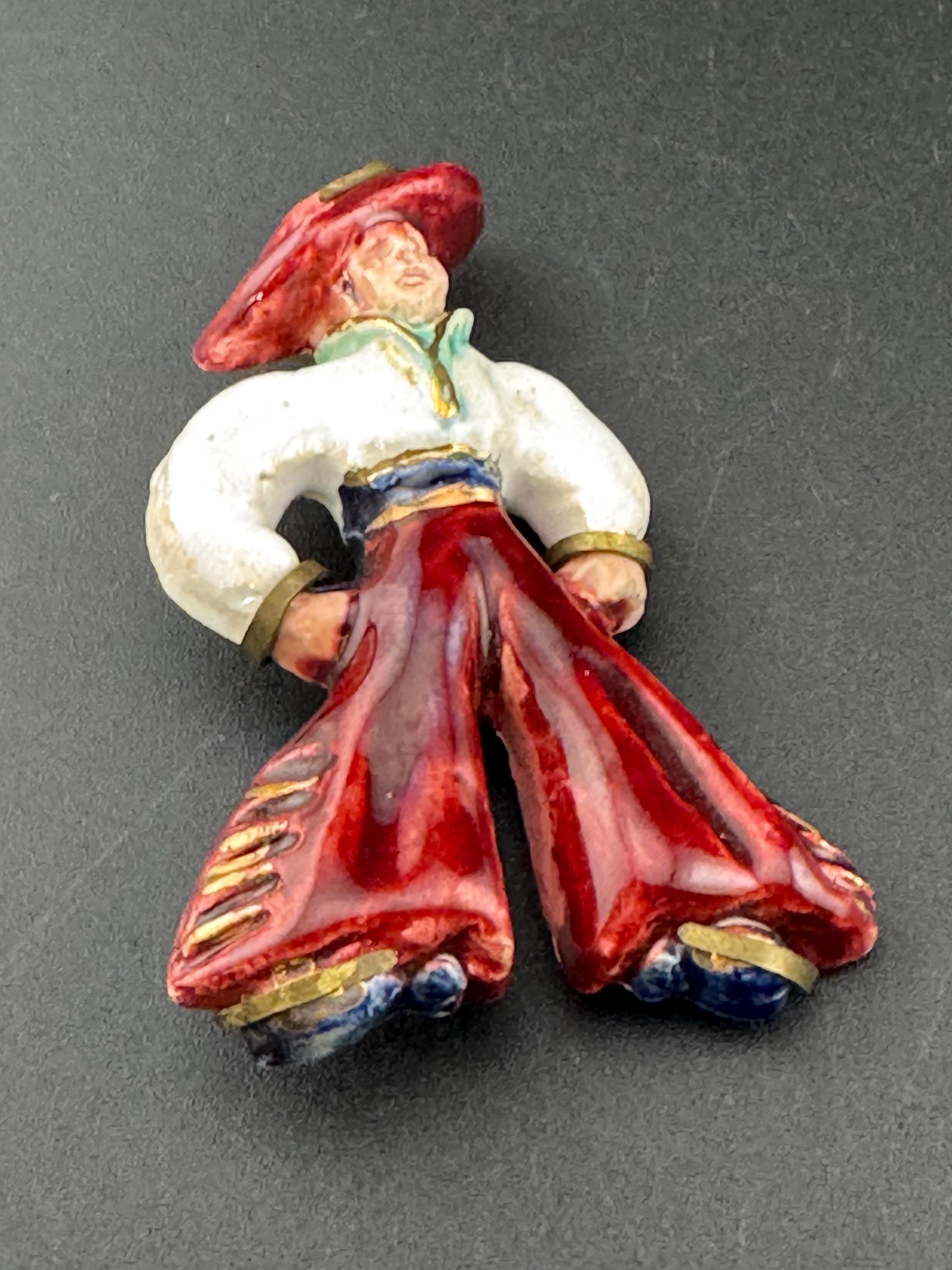 Vintage large ceramic Spanish man brooch super kitsch