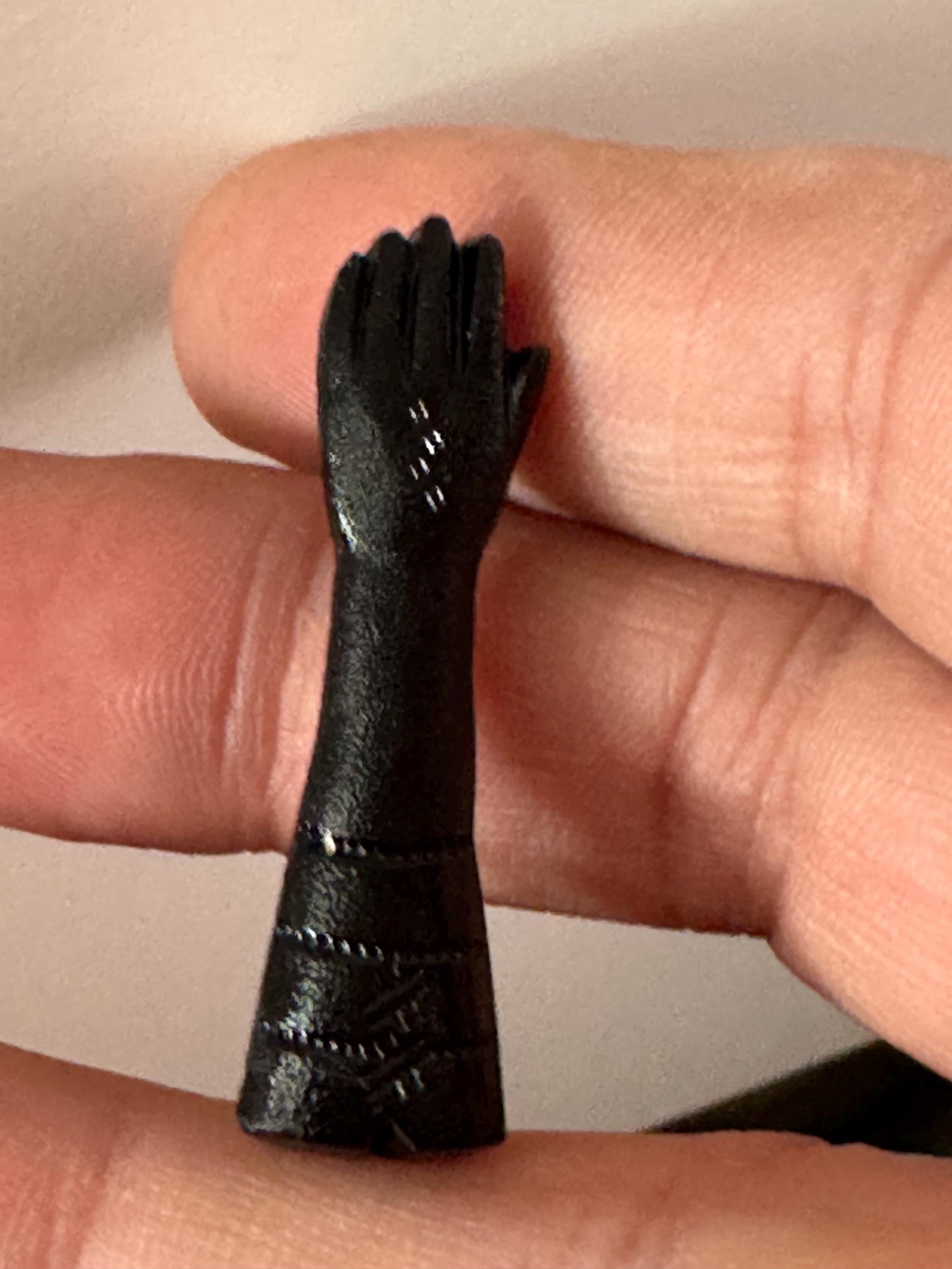 antique Czech figa hand brooch in black moulded glass