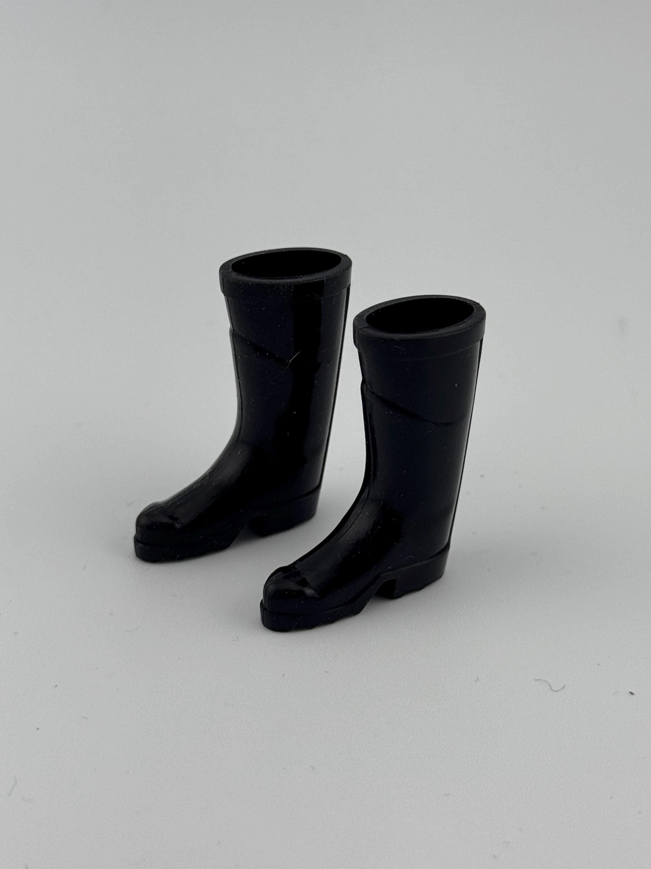 Miniature pair of black plastic wellington boots wellies gardener cake topper decoration scenery dolls